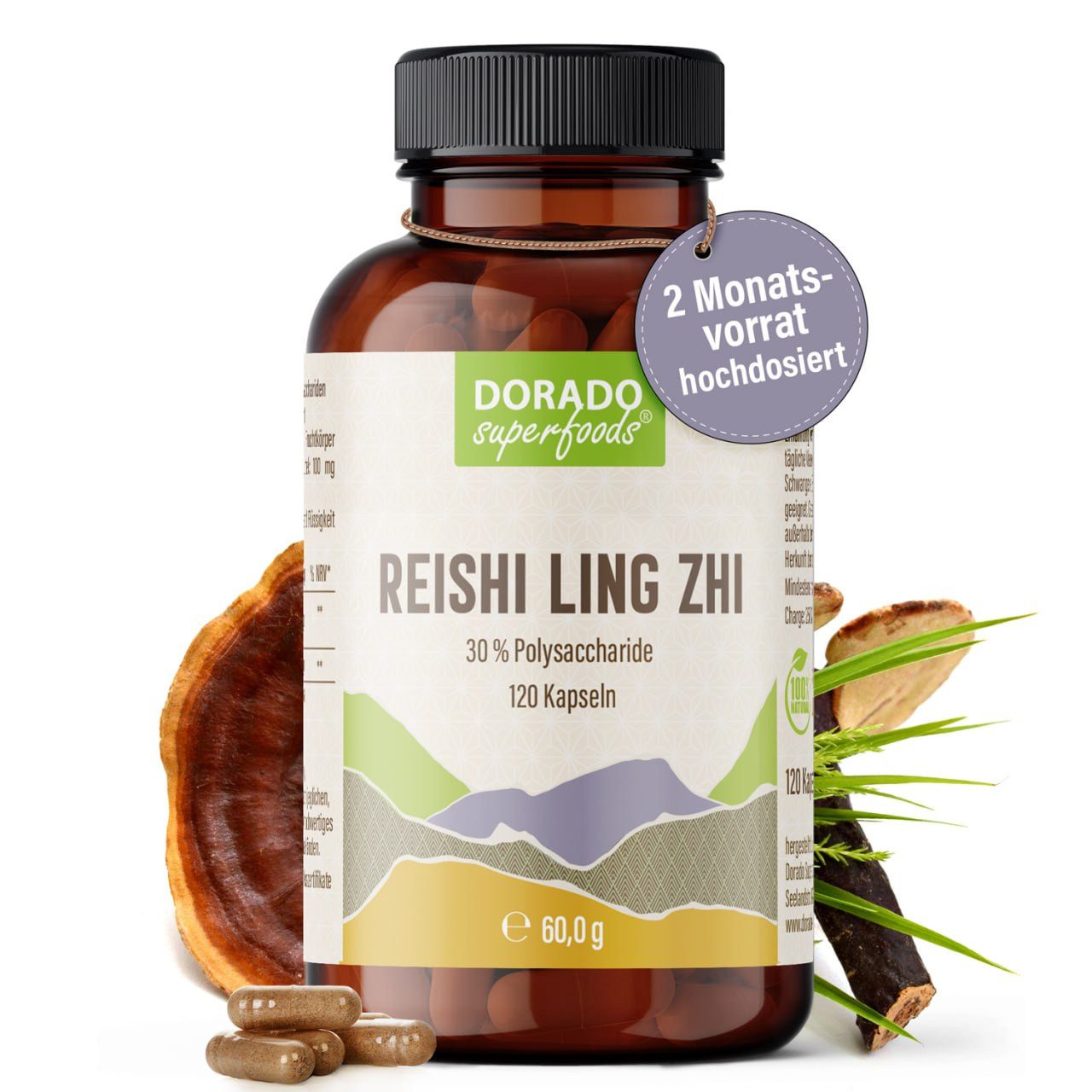 Reishi Extrakt Kapseln • 120 Stück • 30% Polysaccharide • Hochdosiert Kapsel