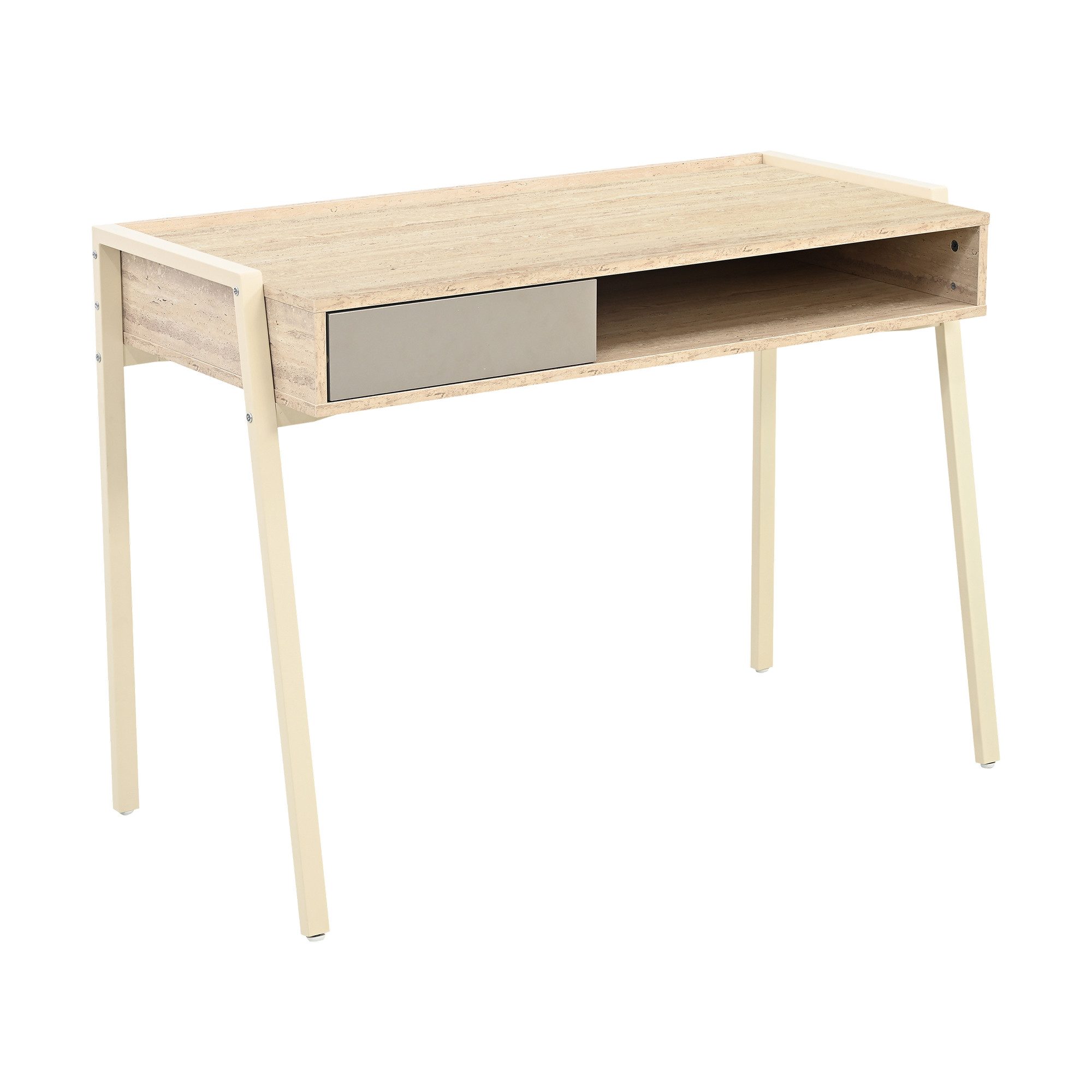en.casa Schreibtisch, »Boderas« mit Stauraum 107x55x78 cm Metallgestell Beige/Travertin