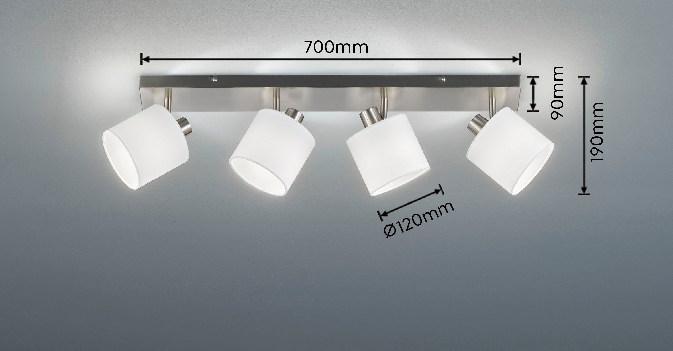 Reality Leuchten Deckenstrahler Tommy, ohne Leuchtmittel, 4-flammig (E14) in weiß-Nickel matt Optik, Spots einzeln schwenkbar
