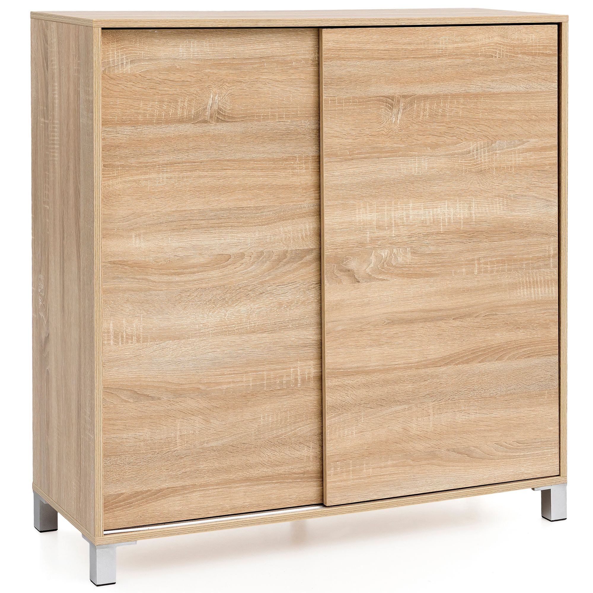 Wohnling Schiebetürenschrank WL5.713 (Schuhschrank Holz Sonoma 100x108x37,5 cm Hoch) Schuhregal Flur 20 Paar Schuhe, Schuhablage Modern