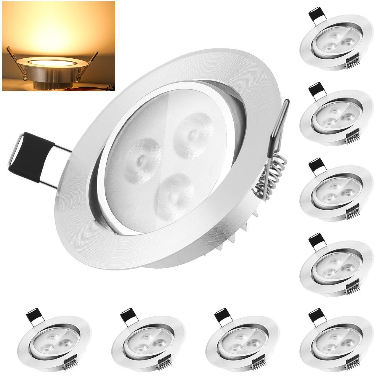 LETGOSPT Einbauleuchte 10x LED Einbauleuchte Deckenlampe Einbauspot Schwenkbar 3W/5W Strahler, LED fest integriert, für Schlafzimmer, Wohnzimmer, Küche 10 Stücke 5W Warmweiss