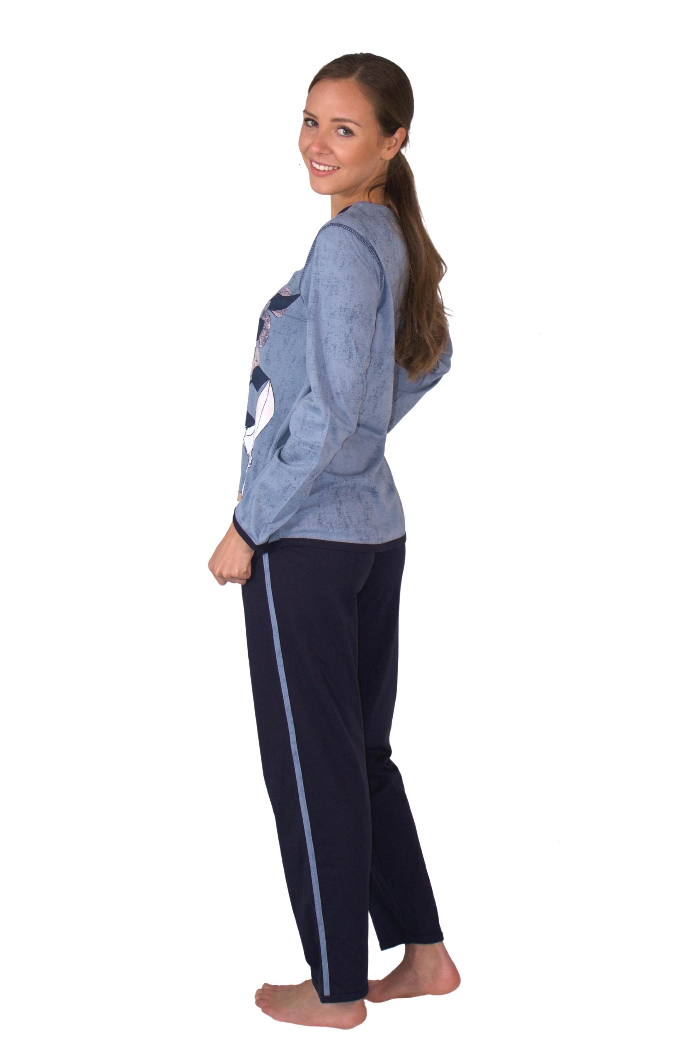 Set Schlafanzug, (Packung) blau Damen Baumwolle-Jersey Qualität Homewear DF419 Pyjama reiner aus Pyjama, Consult-Tex