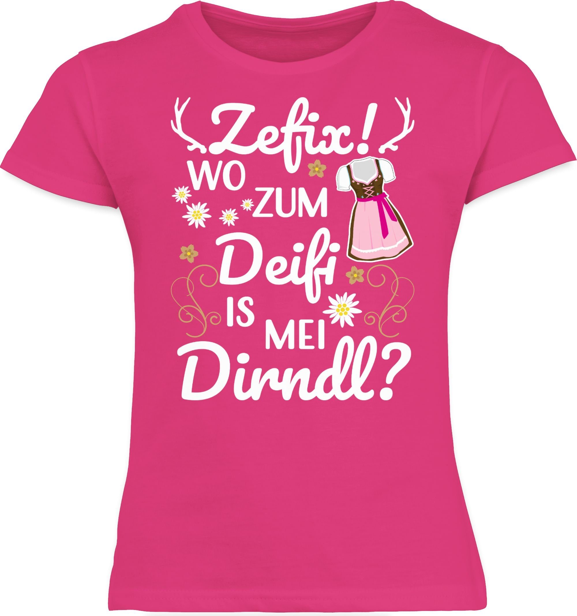 Shirtracer T-Shirt Wo zum Deifi Kinder für Outfit Mode Fuchsia Dirndl is mei 1 Oktoberfest