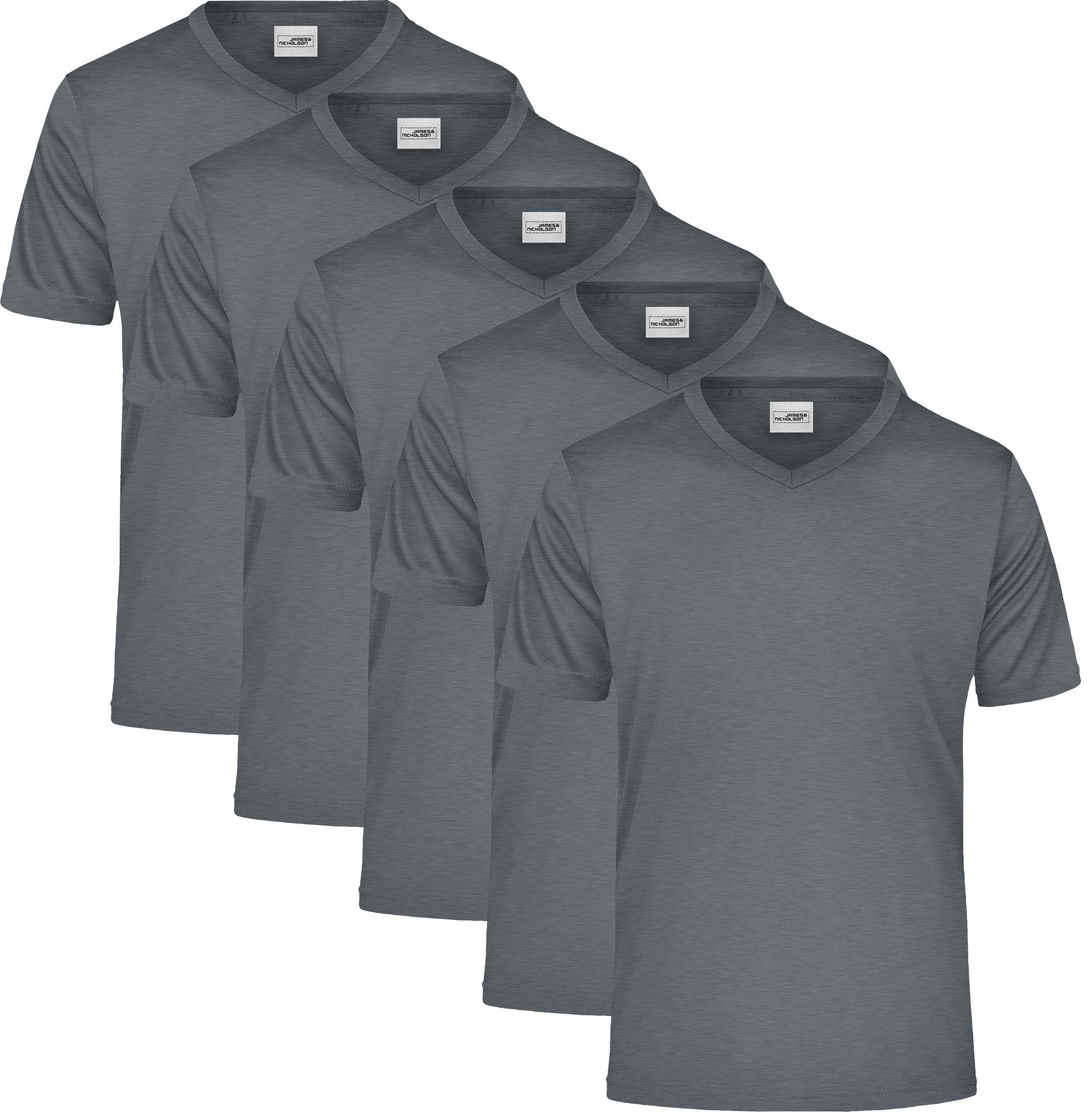 James & Nicholson T-Shirt 5er-Pack Atmungsaktives Herren Sport T-Shirt aus Funktionsfaser JN736 (Spar-Set, 5er-Pack) Sportshirt mit V-Ausschnitt