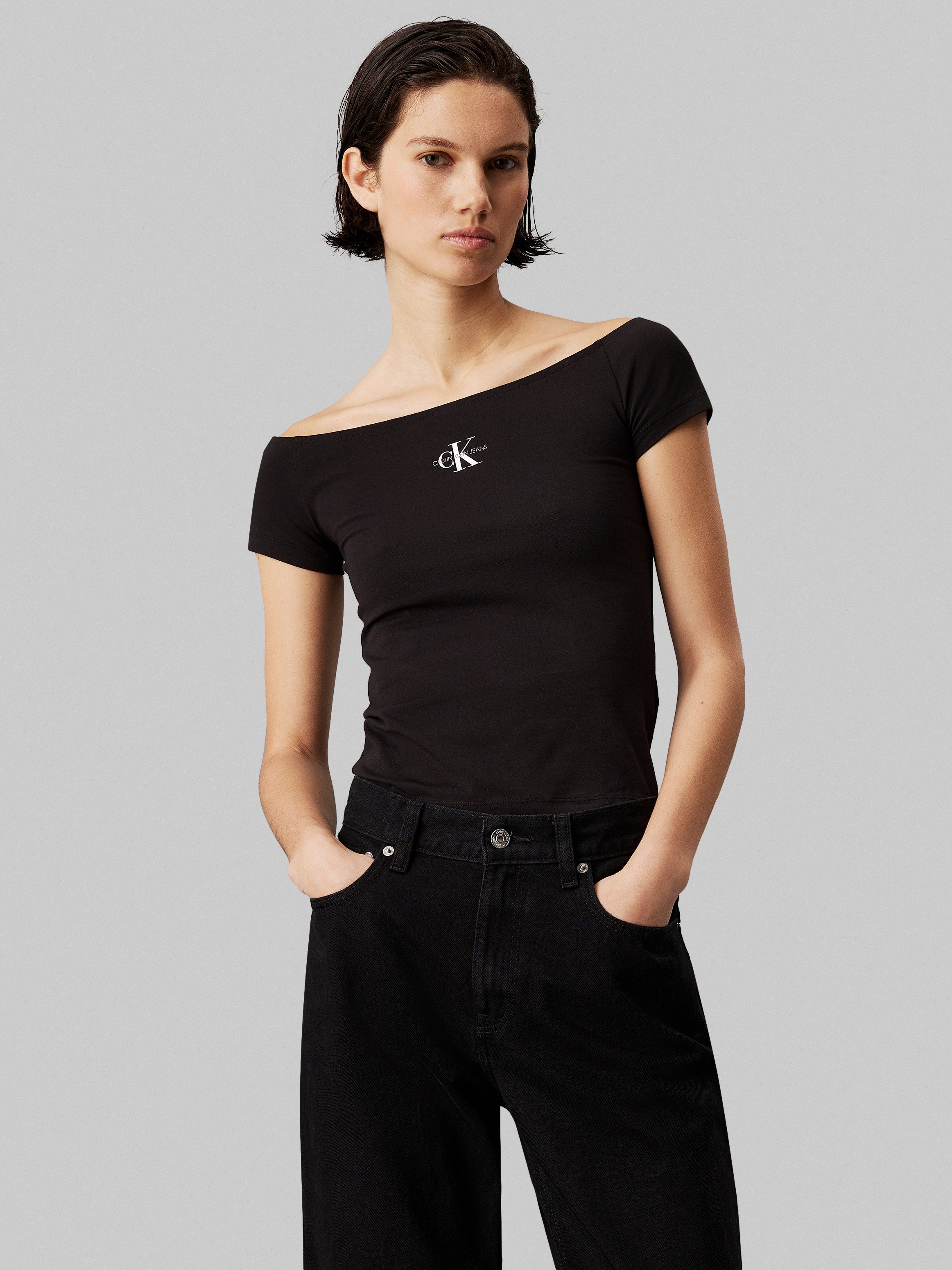 Calvin Klein Jeans Shirttop MONOLOGO SLIM BARDOT TOP mit Logodruck