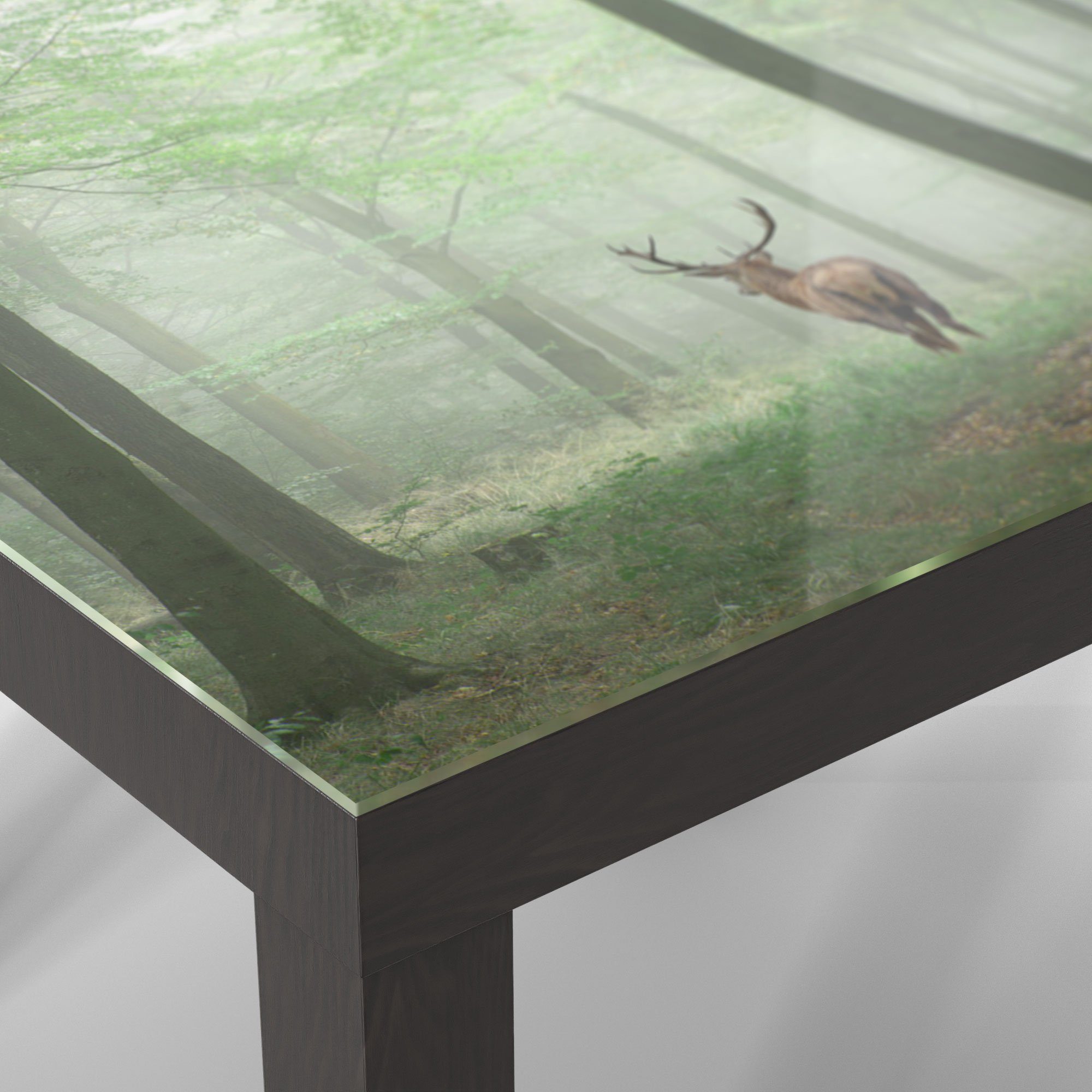 DEQORI Couchtisch 'Hirsch Glas Bäumen', Glastisch zwischen Beistelltisch Schwarz modern