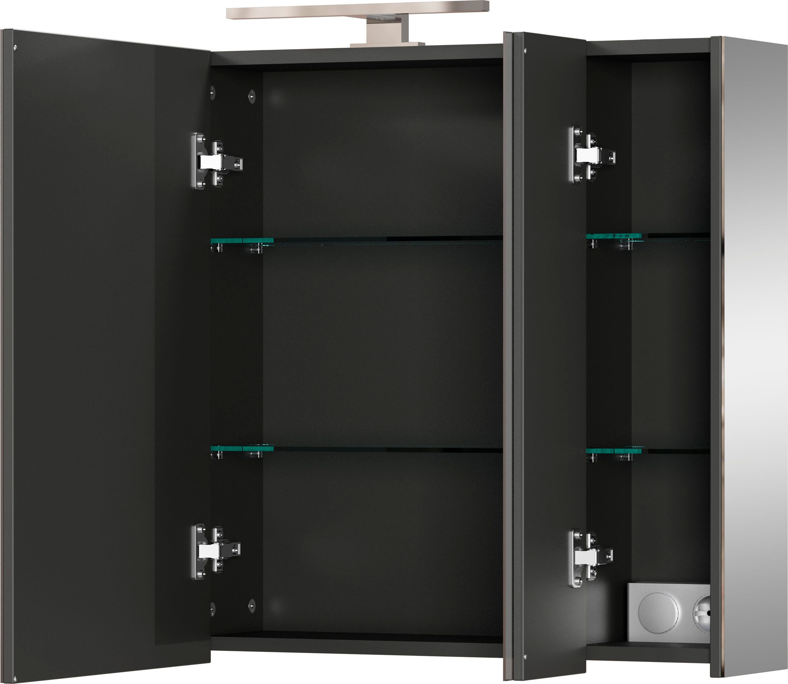 GERMANIA Spiegelschrank Spiegelschrank (1-St) 3-türiger Spiegelschrank mit LED-Beleuchtung und Steckdose