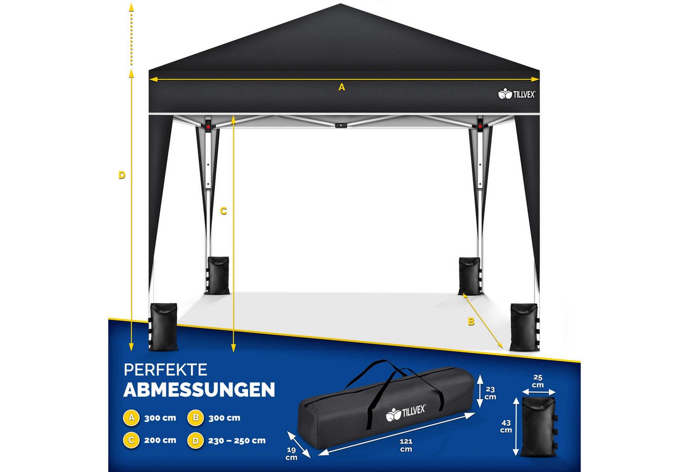 Thumbnail - tillvex Partyzelt tillvex® Pavillon 3x3m Wasserdicht Gartenzelt Faltpavillon Partyzelt, (3x3m wasserdicht, Pop-Up Faltpa...