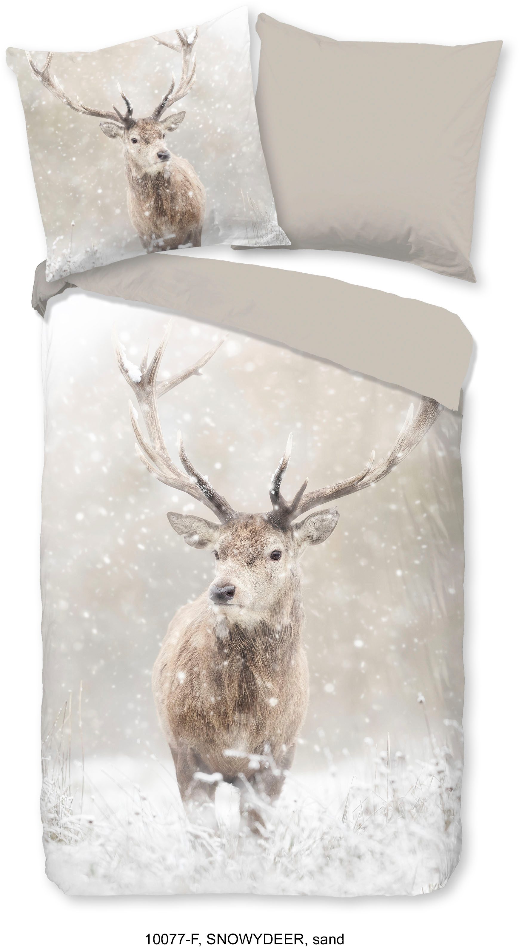 good morning Wendebettwäsche Snowydeer, Biber, Flanell, 2 teilig, Flanell, Biber, Baumwolle, Winter, Warm, Wendeoptik, Reh, Hirsch, Sand