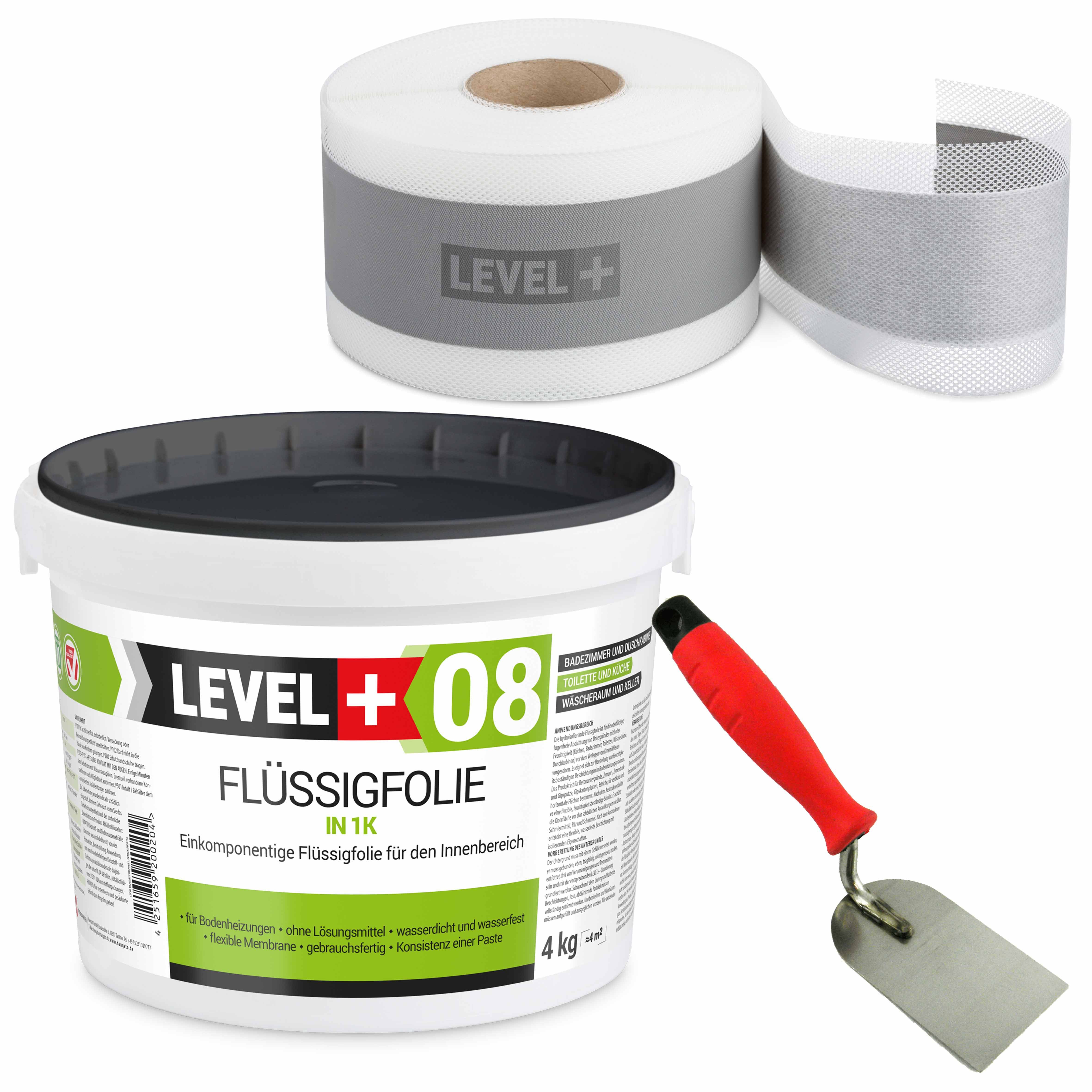 Level+ Dichtstoff Dichtset für Duschabdichtung Bad Dichtband Flüssigfolie 4kg SET46