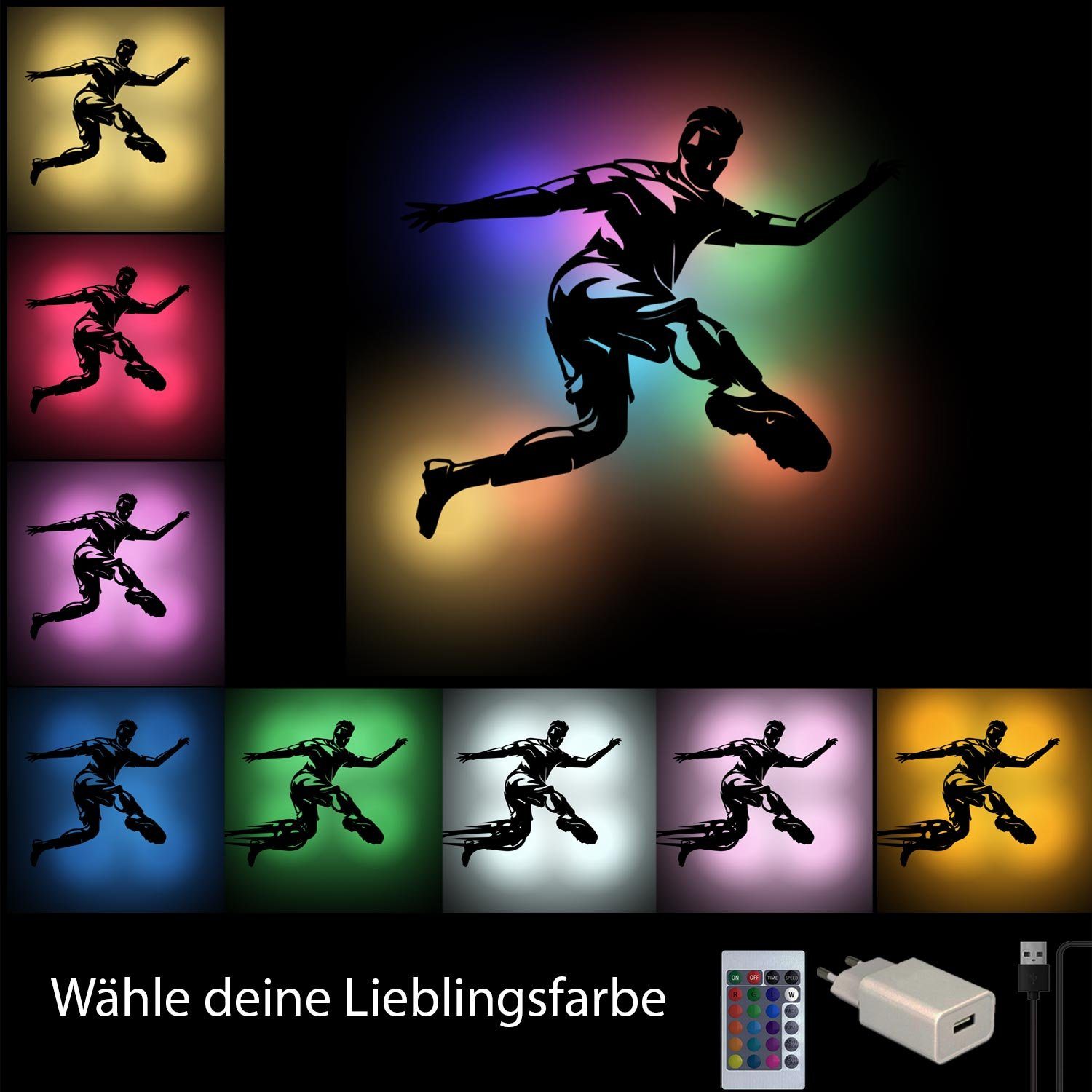 Dekolicht Namofactur Fußball LED RGB Farbwechsel integriert, Deko Wand Farbwechsel, Schwarz Kicker, fest LED