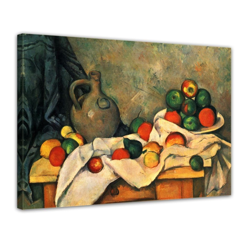 Bilderdepot24 Leinwandbild Alte Meister - Paul Cézanne - Stillleben mit Vorhang, Krug und Obstschale, Stillleben