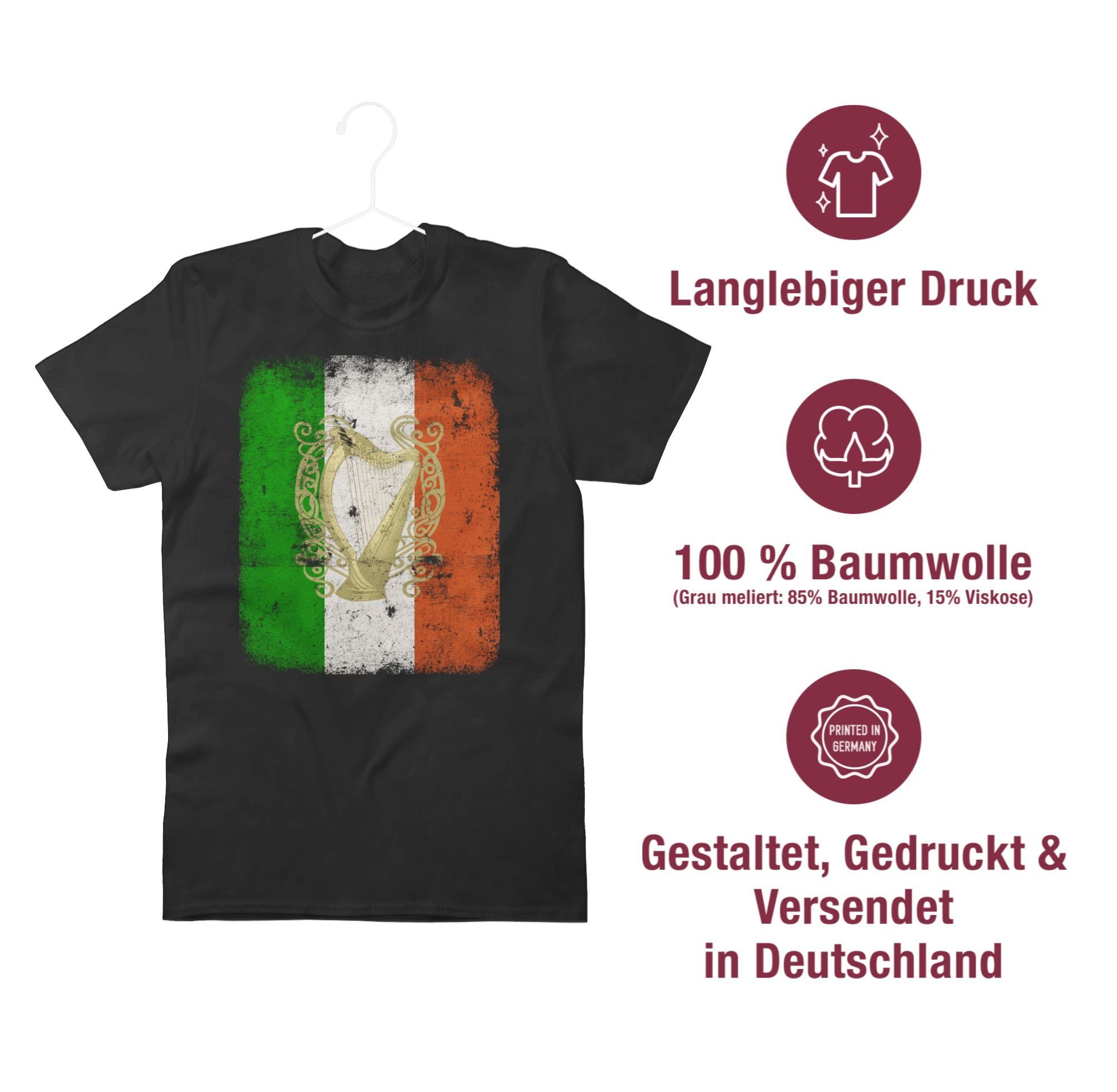 Shirtracer T-Shirt Irland Irische Patricks Schwarz Irish Flag Flagge 01 St. Day