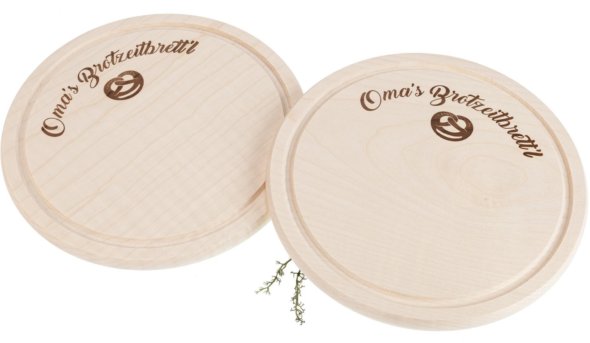 Holz Frank Frühstücksbrett Brotzeitbrett aus FSC® Ahorn 24 cm - Oma's Brotzeitbrett'l mit Breze, Holz