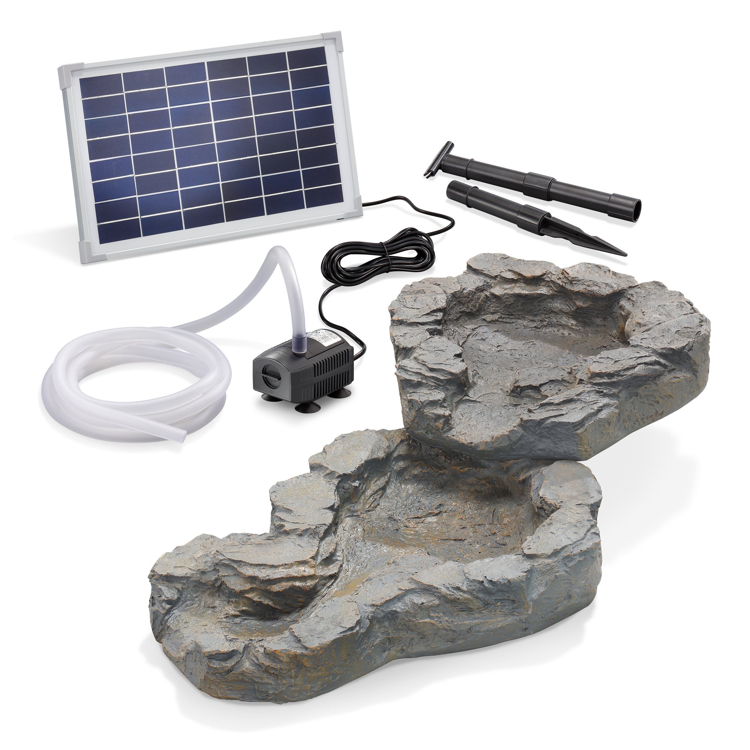 esotec Bachlaufschale Solarpumpe + Bachlaufschalenset 2teilig 650l/h 12Wp 3m Schlauch 101308