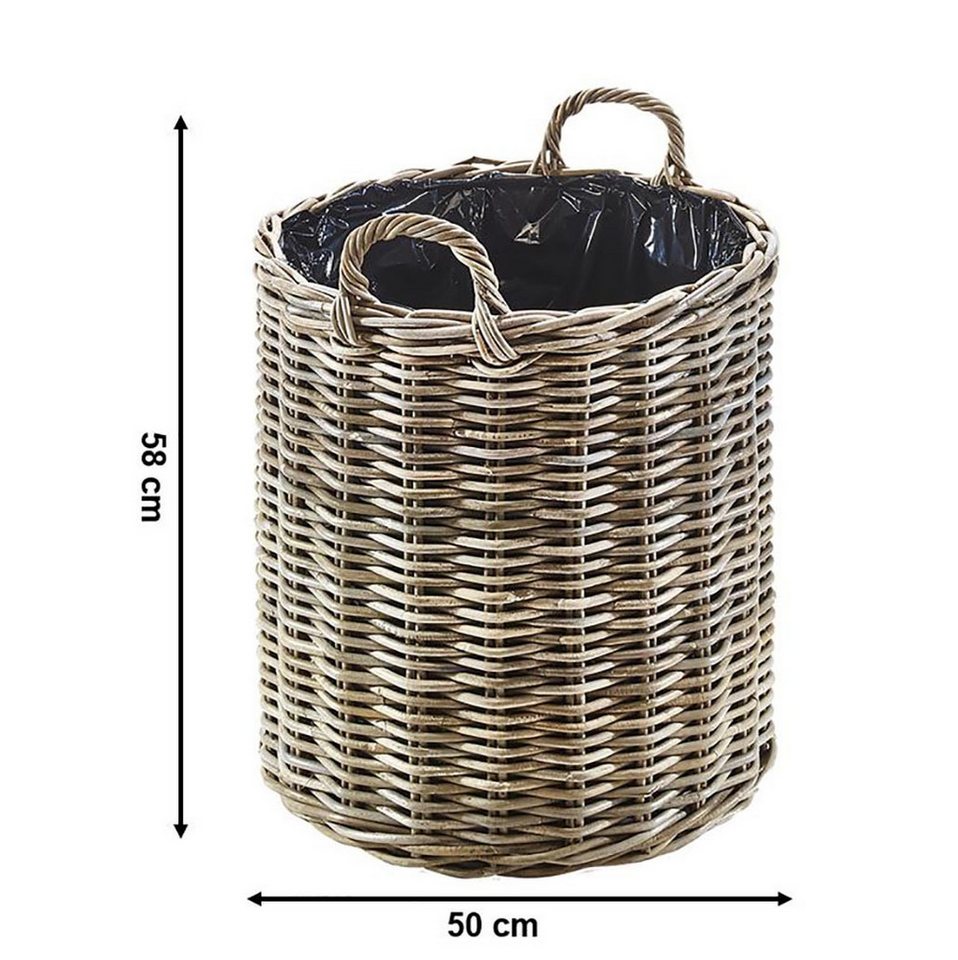 Thumbnail - Kobolo Pflanzkübel Pflanzkorb aus grauem Rattan mit Folie mittel