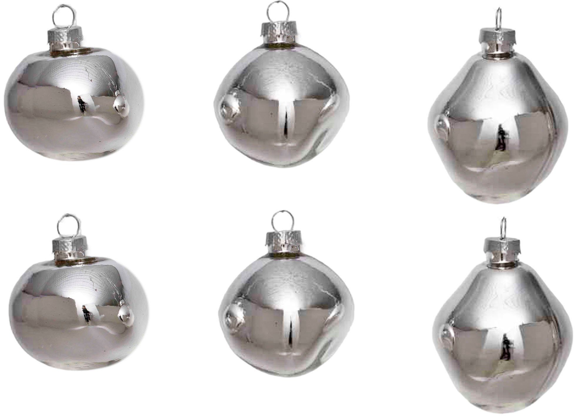 glänzend, aus Birdelle Leonique Glas Weihnachtsbaumkugel in Ø (12 Kugeln organische Baumkugeln cm, 6 ca. organischer silberfarben Christbaumschmuck, St), Christbaumkugeln Weihnachtsdeko, Form,