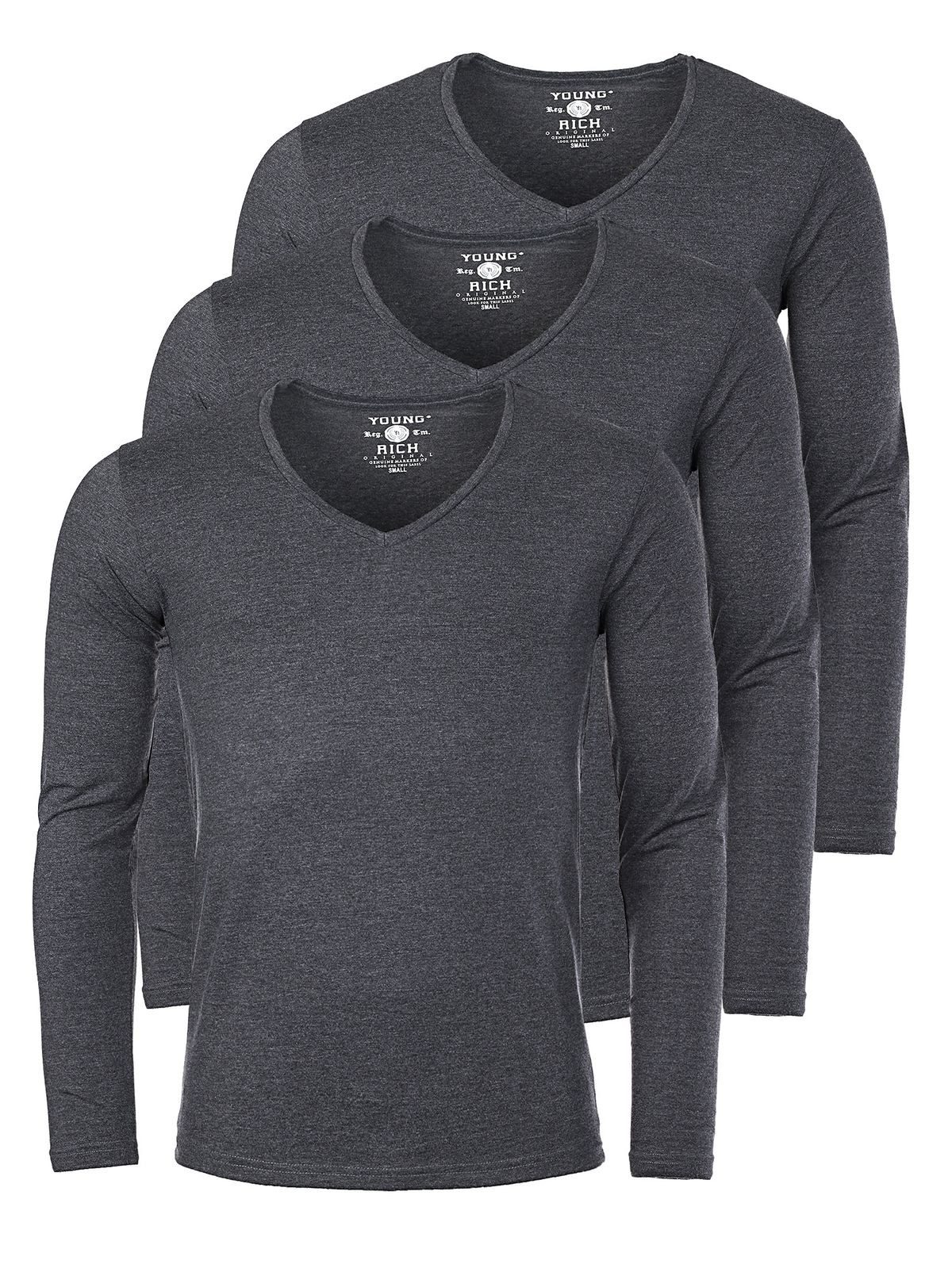Young & Rich T-Shirt Herren Uni Basic extra tiefer Ausschnitt Unterziehshirt 2239 3er Pack (3er-Pack, 3-tlg., 3er-Pack) V-Ausschnitt unifarben langarm slim fit