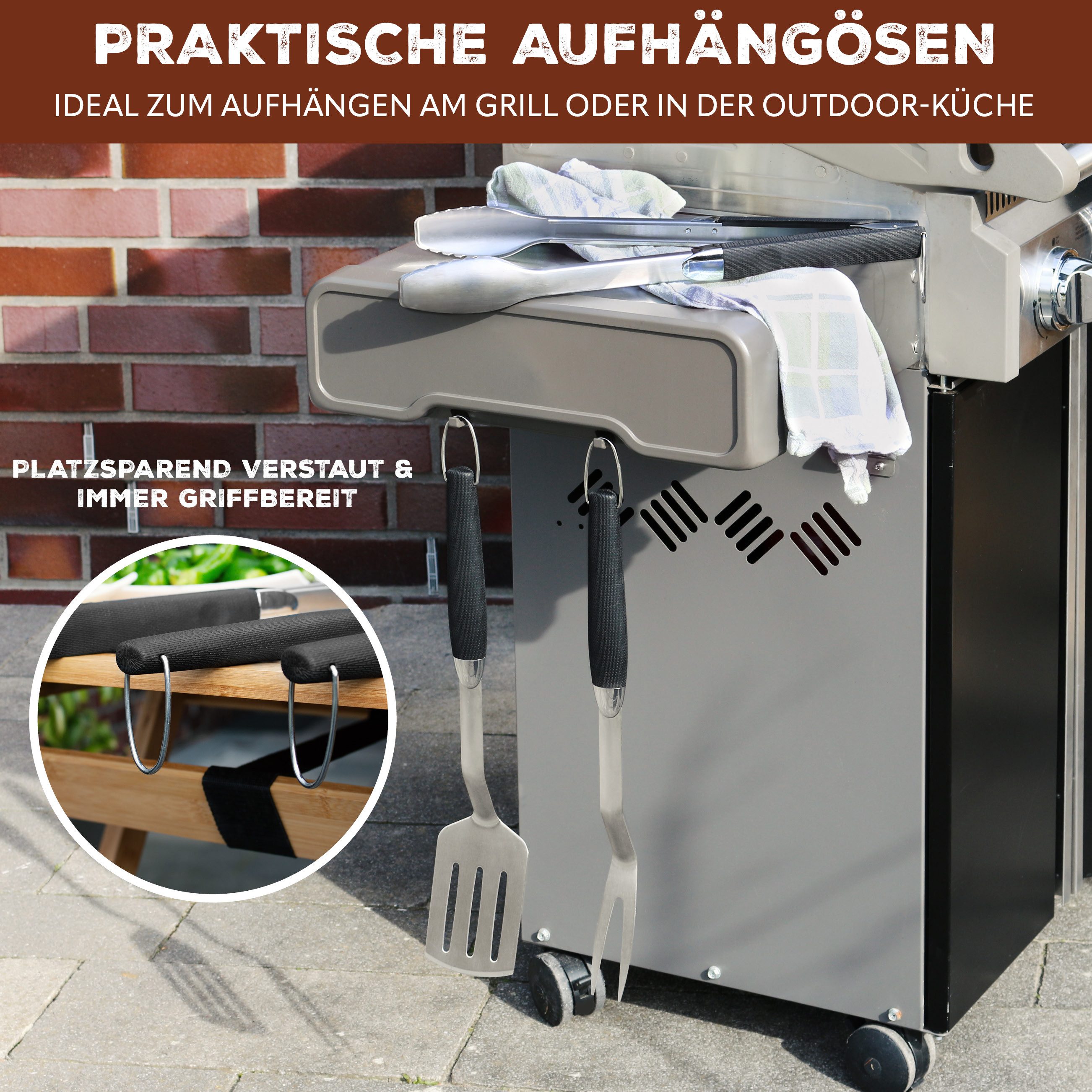 bremermann Grillbesteck-Set Grill-Besteck 3tlg. // Zange, Wender, Fleischgabel, (Set, 3 tlg) – Bild 5 von 5