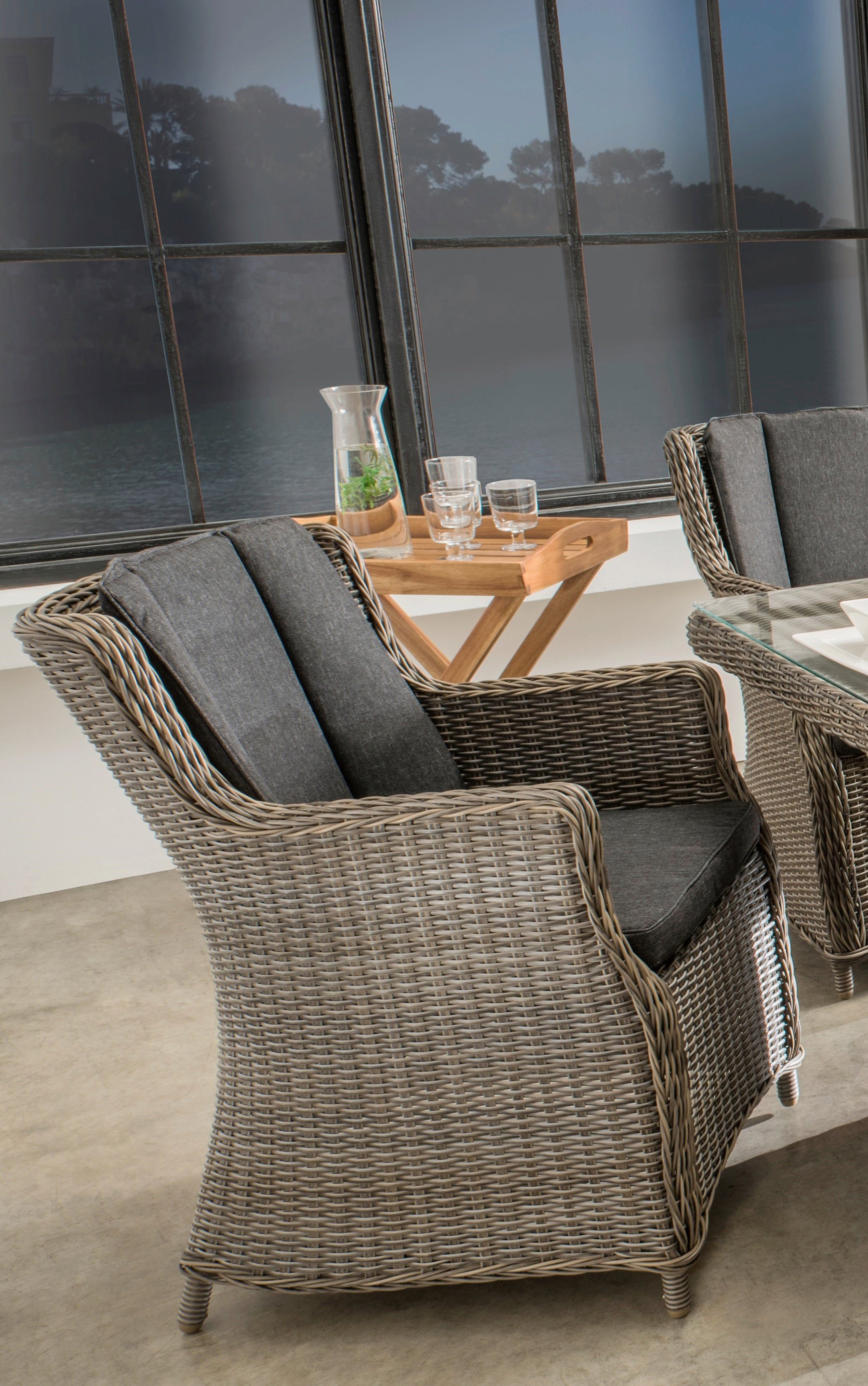 Destiny Garten-Essgruppe LUNA 6 Se + Tisch 200x100cm, vintage grau, (Set, 19-tlg., 6 Sessel inkl. Polster, 1 Tisch mit aufgelegter Glasplatte), Aluminium, Polyrattan