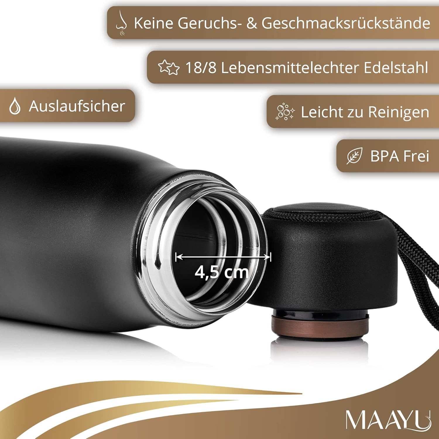 LA CUTE Isolierflasche Thermosflasche 550 ml Edelstahl – BPA-frei, auslaufsicher, 12 Stunden heiß, 30 Stunden kalt, BPA-frei, auslaufsicher, Edelstahl.