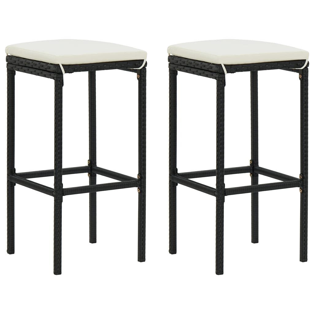 Barhocker Barhocker mit Kissen 2 Stk. Schwarz Poly Rattan
