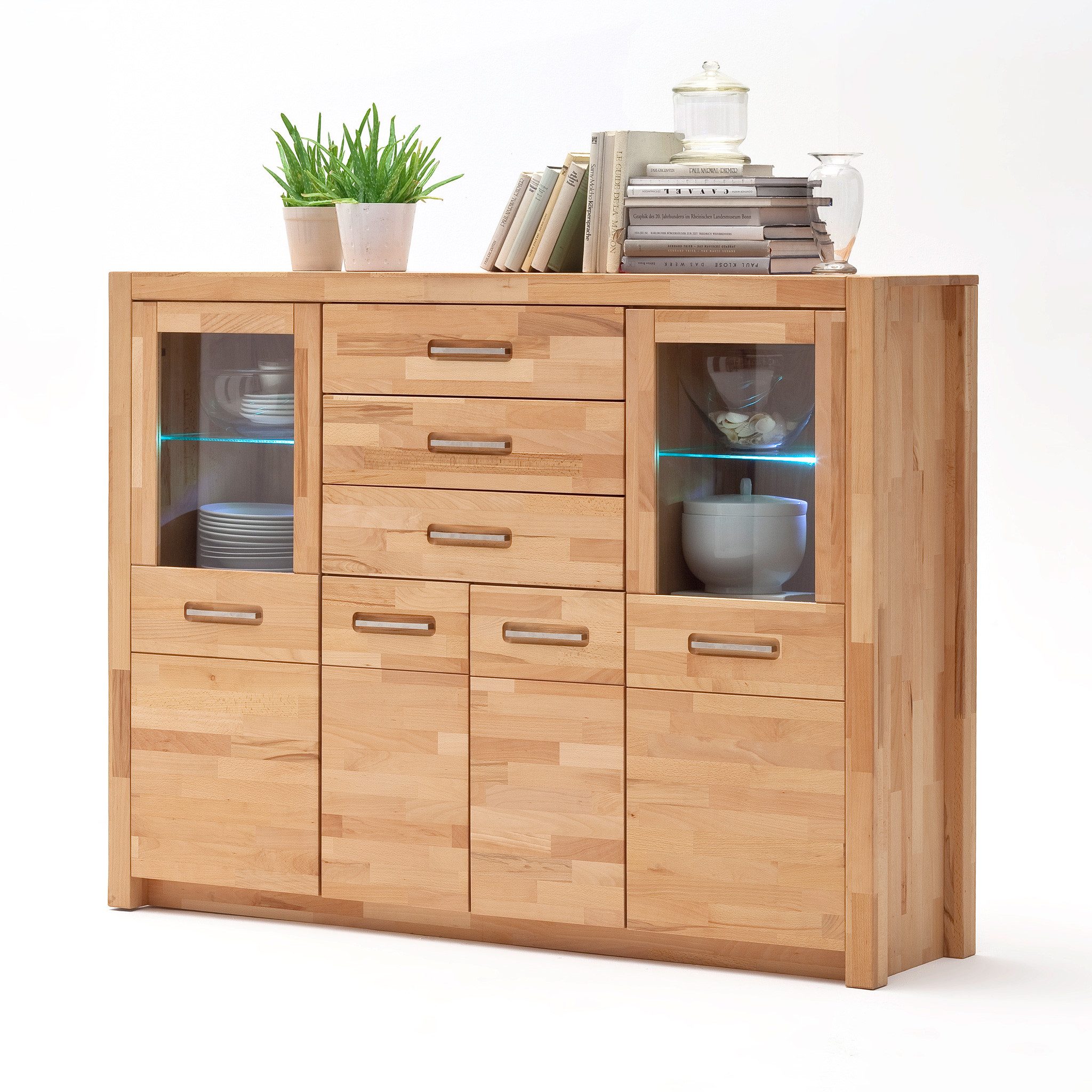 MCA furniture Highboard Highboard Fenja Kernbuche Keilverzinkt massiv geölt 163 cm