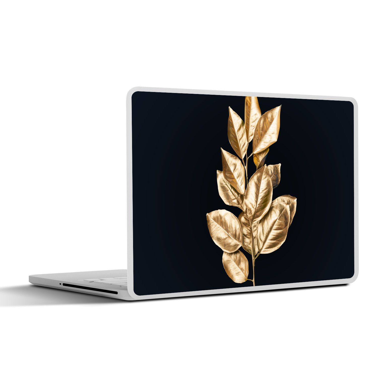 MuchoWow Laptop-Aufkleber Pflanze - Blätter - Gold - Schwarz - Luxus, (1tlg), Laptop Folien Cover, Aufkleber, Sticker, Schutz vor Kratzern, 25x18 cm
