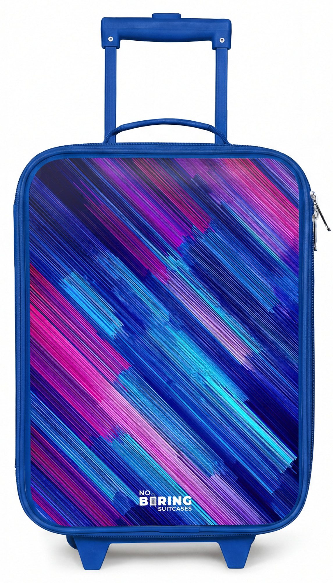 NoBoringSuitcases.com© Kinderkoffer Blau - mit leuchtende Räder - Neon - Streifen - Abstrakt - Blau - Rosa, 2 Rollen, Handgepäck Koffer, Trolley Kinder, Reisekoffer Jungen