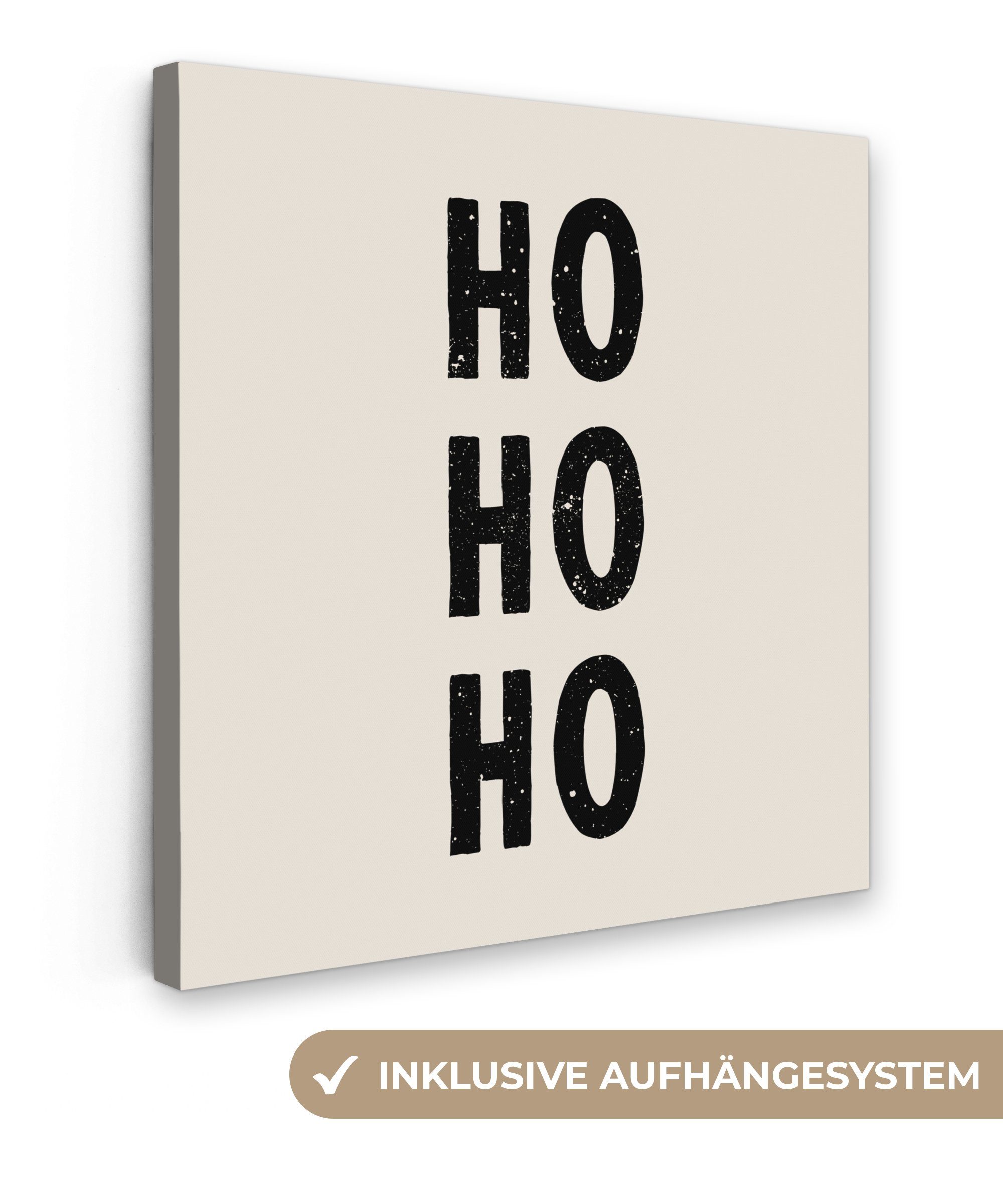 OneMillionCanvasses® Leinwandbild Weihnachten - Ho ho ho - Sprichwörter - Beige - Weihnachtsmann, Fotodruck (1 St), Wandbild, Deko Schlafzimmer Wohnzimmer Flur 20x20 cm