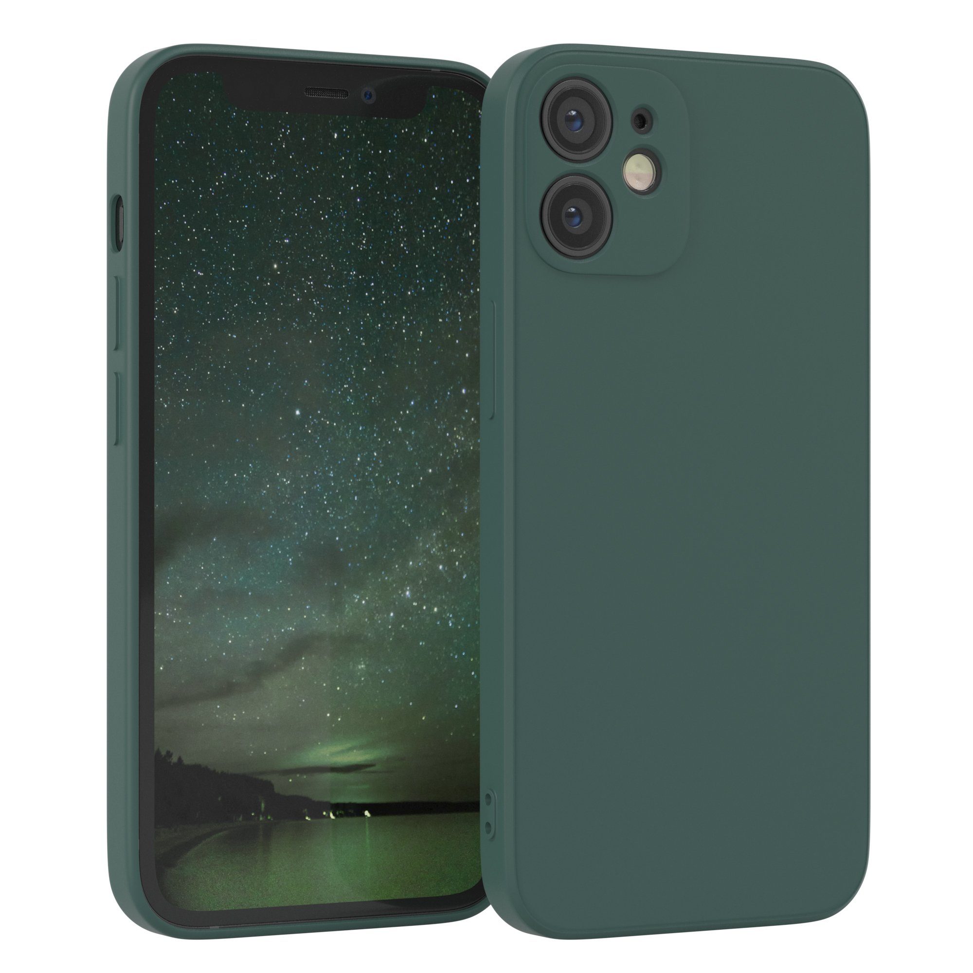 EAZY CASE Handyhülle für Apple iPhone 12 Mini Hülle Silikon 5,4 Zoll, Silikon Schutzhülle mit Kameraschutz kratzfest bumper Grün / Nachtgrün