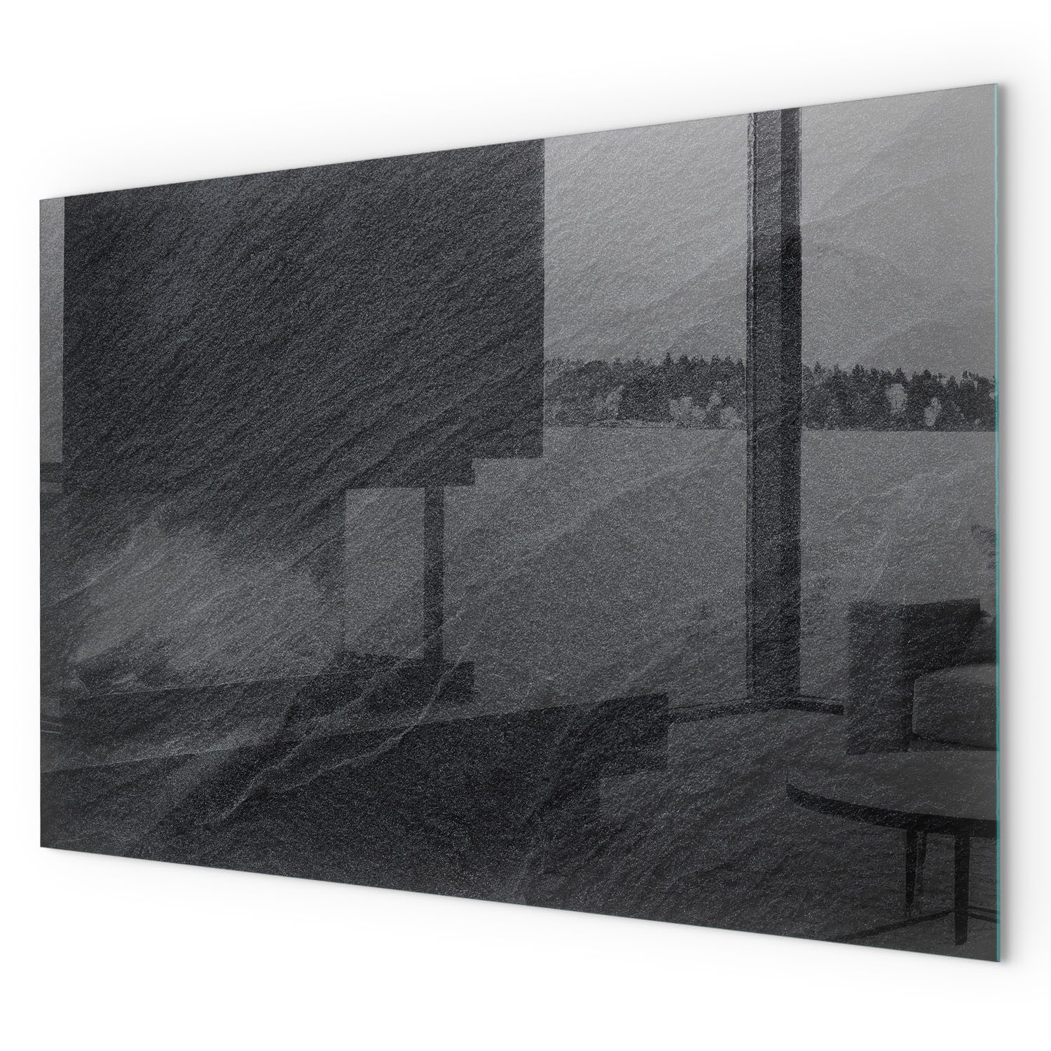 Decormat Bodenschutzplatte Glas Bodenschutzplatte für Kaminofen mit Motiv und Hitzeschutz, Natürliche Steinstruktur, Schwarz
