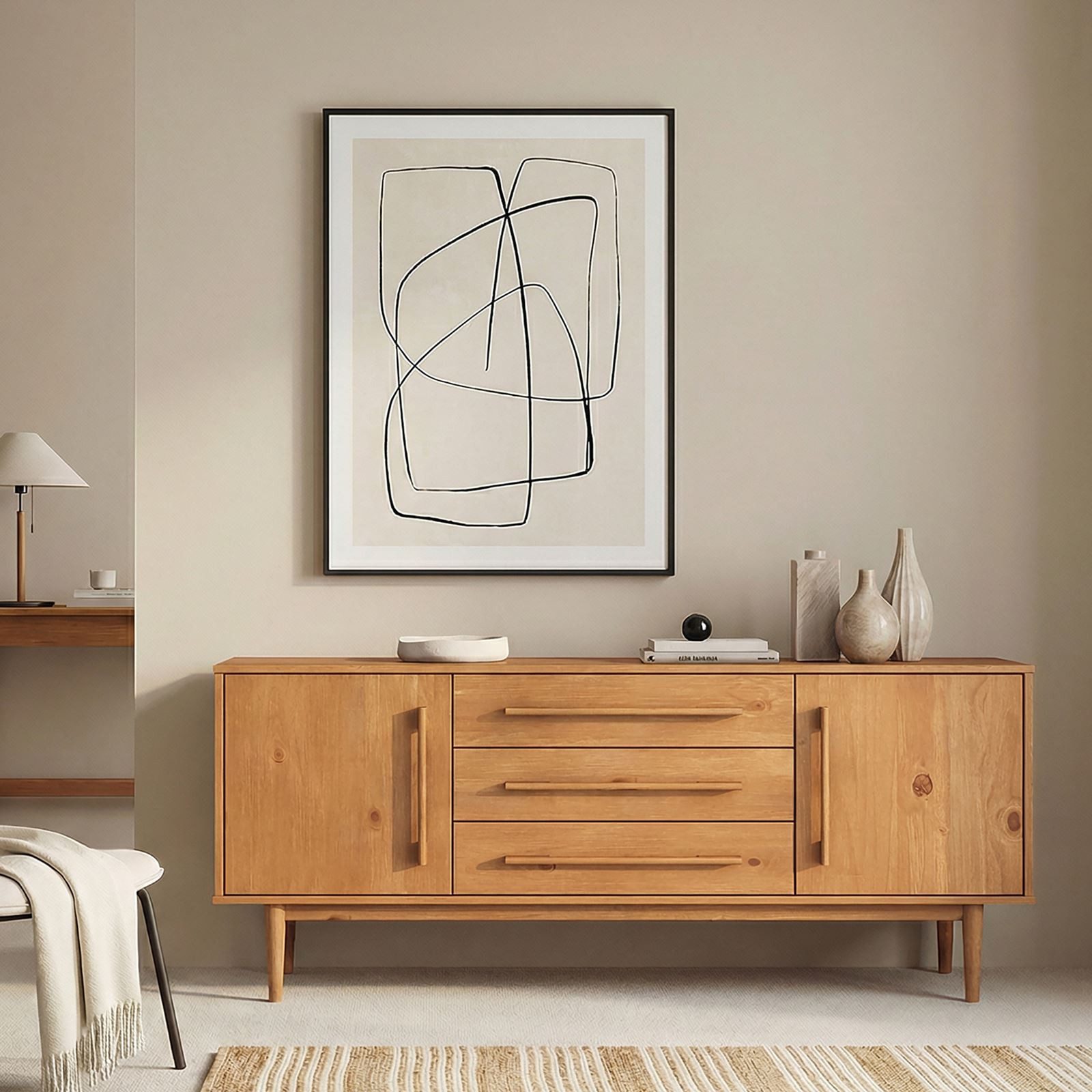 IDIMEX Sideboard TECCA, Kommode mit 2 Türen und 3 Schubladen aus Massivholz Eiche farben