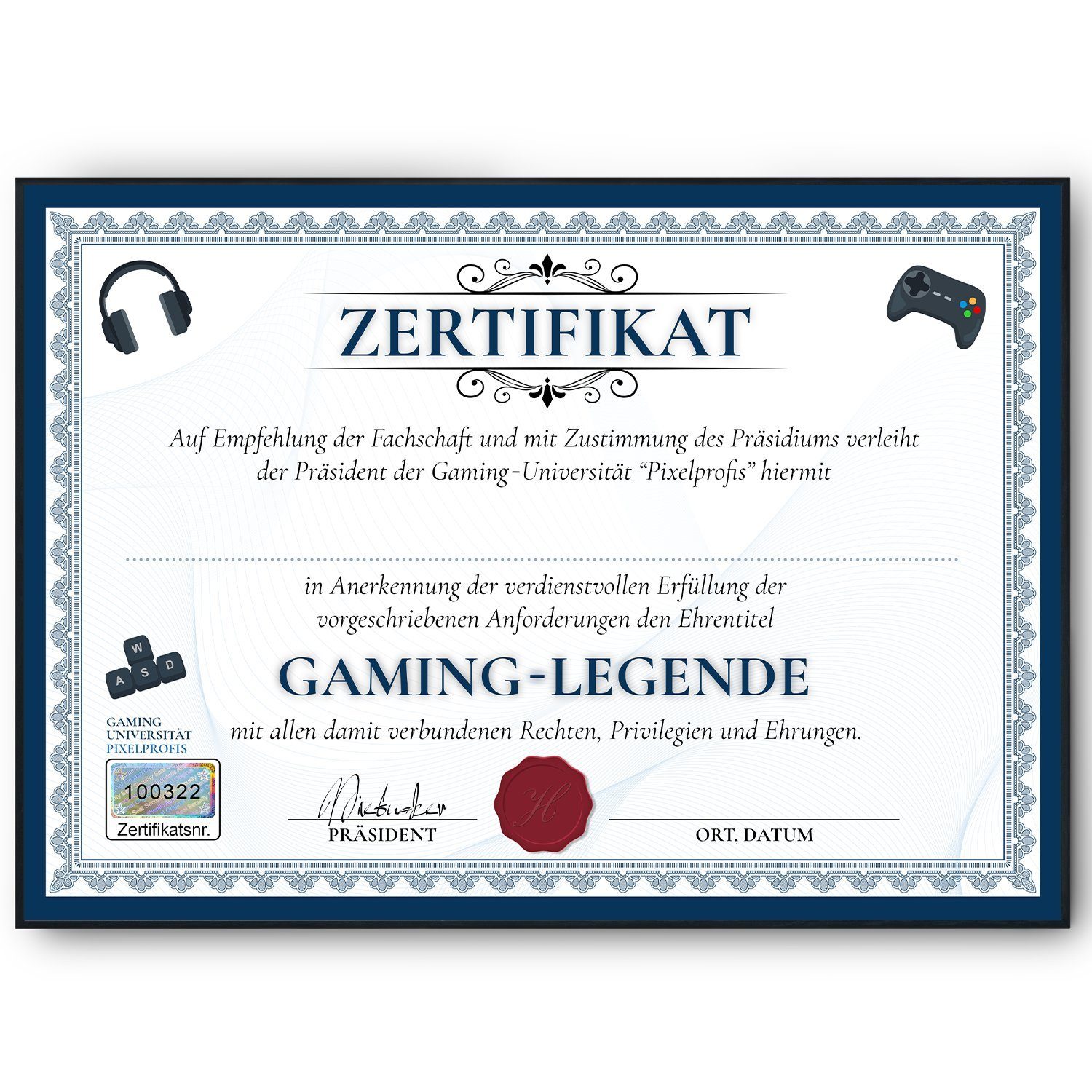 Tigerlino Poster Gamer Geschenk Geburtstag Sohn Zocker Urkunde Zocken lusti günstig online kaufen