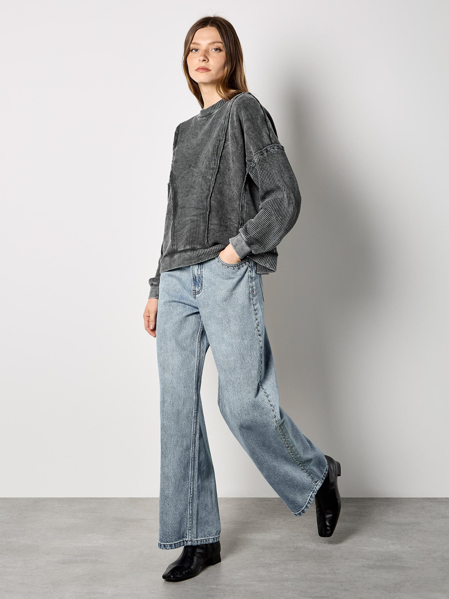 Apricot Sweatshirt Sweatshirt mit Waffelmuster Einfarbig