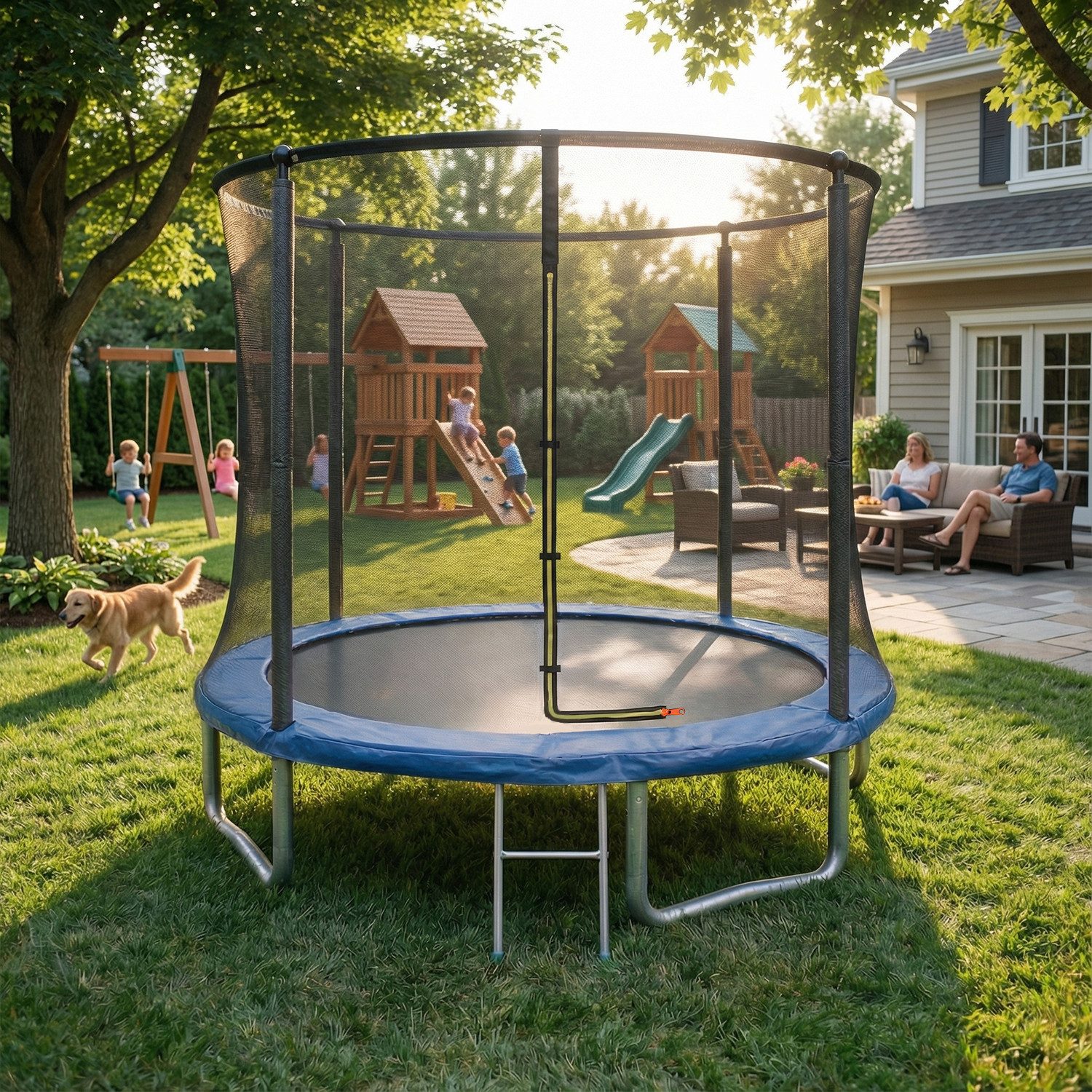 GUNJI Gartentrampolin 183/222/290/360 cm Kindertrampolin für den Garten, Ø 183 cm, (Ausgestattet mit Sicherheitsnetz, Trampolin und Leiter; Tragkraft 120 kg)