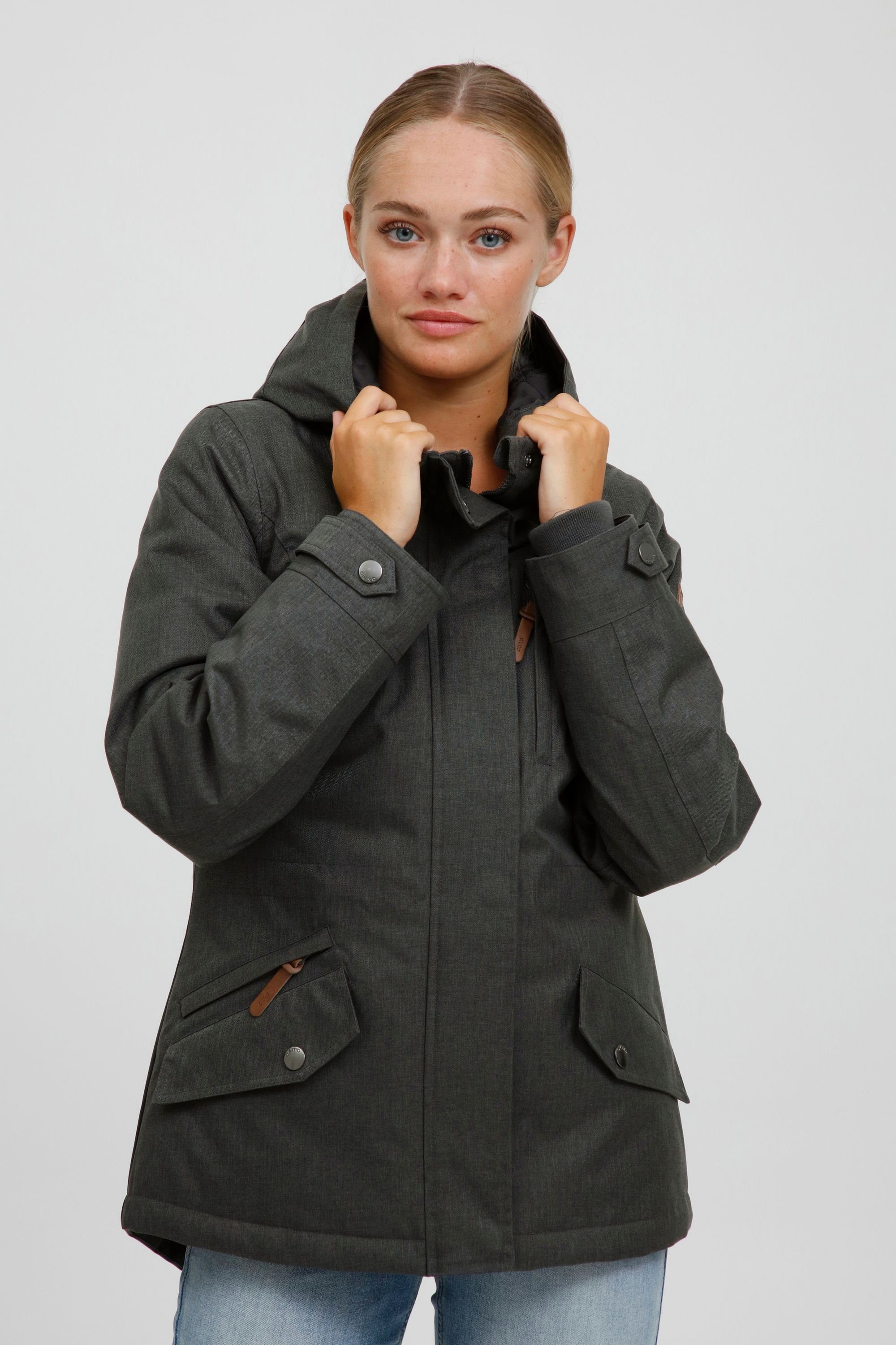 OXMO Kurzjacke OXBellissa Warme Jacke mit hochabschließendem Kragen DARK GREY (792890)