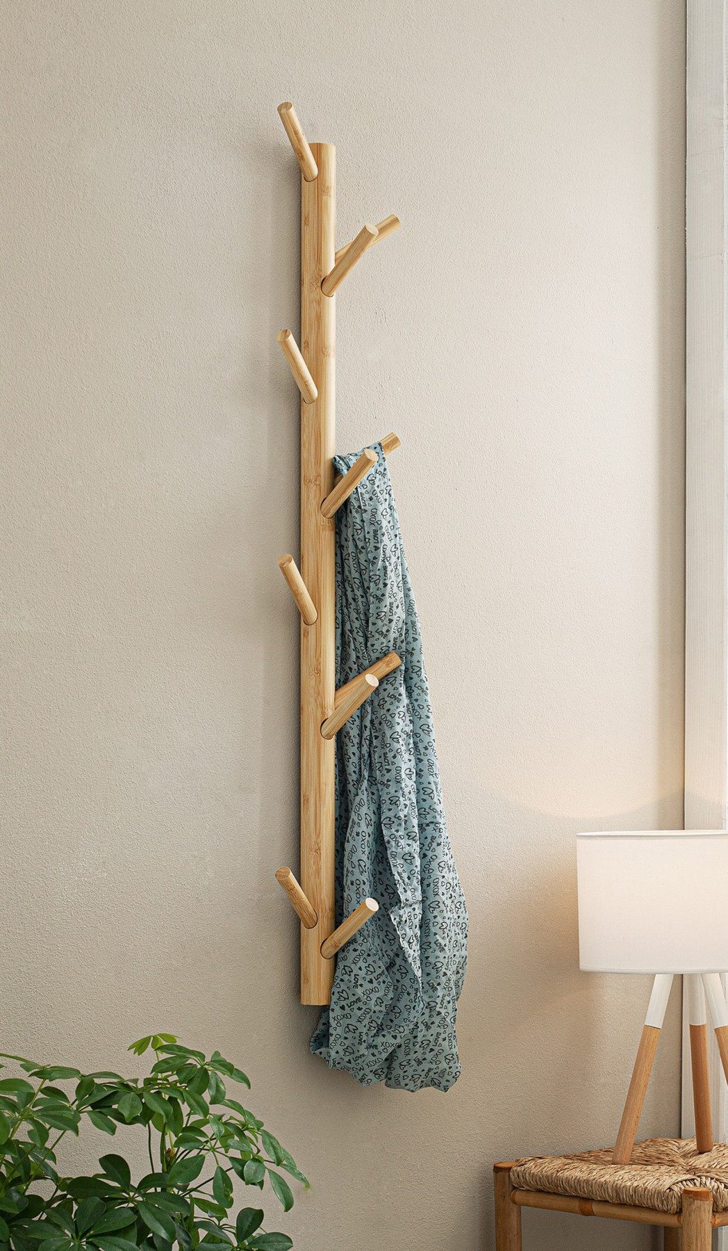 Dekoleidenschaft Wandgarderobe aus Bambus im Scandi-Style, 11 Haken, Flurga günstig online kaufen