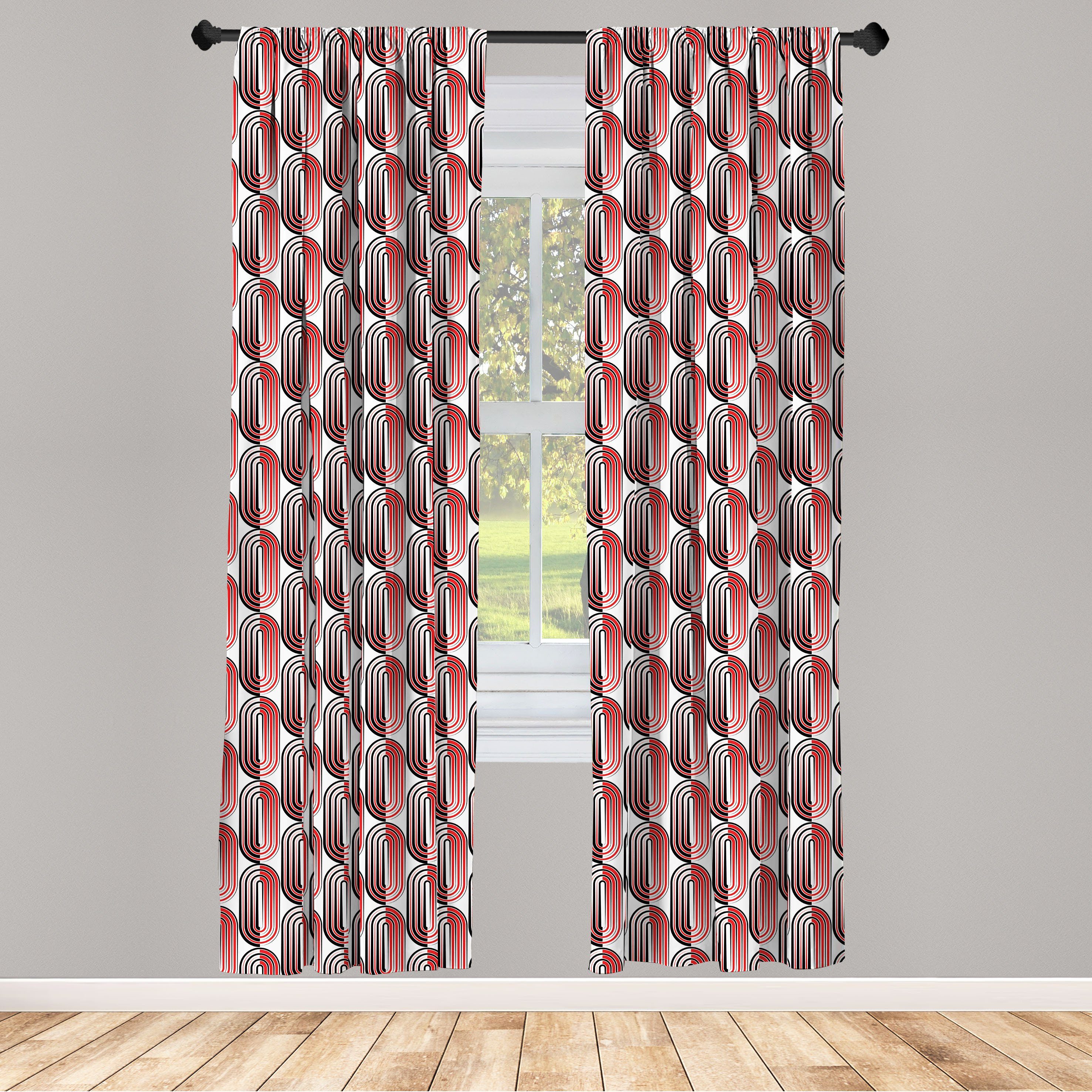 Gardine Vorhang für Wohnzimmer Schlafzimmer Dekor, Abakuhaus, Microfaser, rot Abstrakte Ellipse Curves