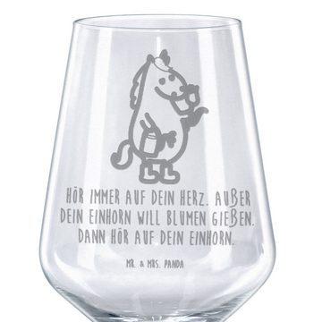 Mr. & Mrs. Panda Rotweinglas Einhorn Gärtner - Transparent - Geschenk, Garten, Weinglas mit Gravur, Premium Glas, Feine Lasergravur