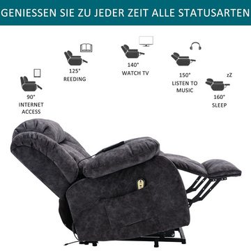 BlingBin Sessel Elektrischer Massagestuhl mit Aufstehhilfe 92*102*100CM Grau (Ruhesessel Relaxsessel Wärmefunktion mit Fernbedienung), Elektrische Einstellung