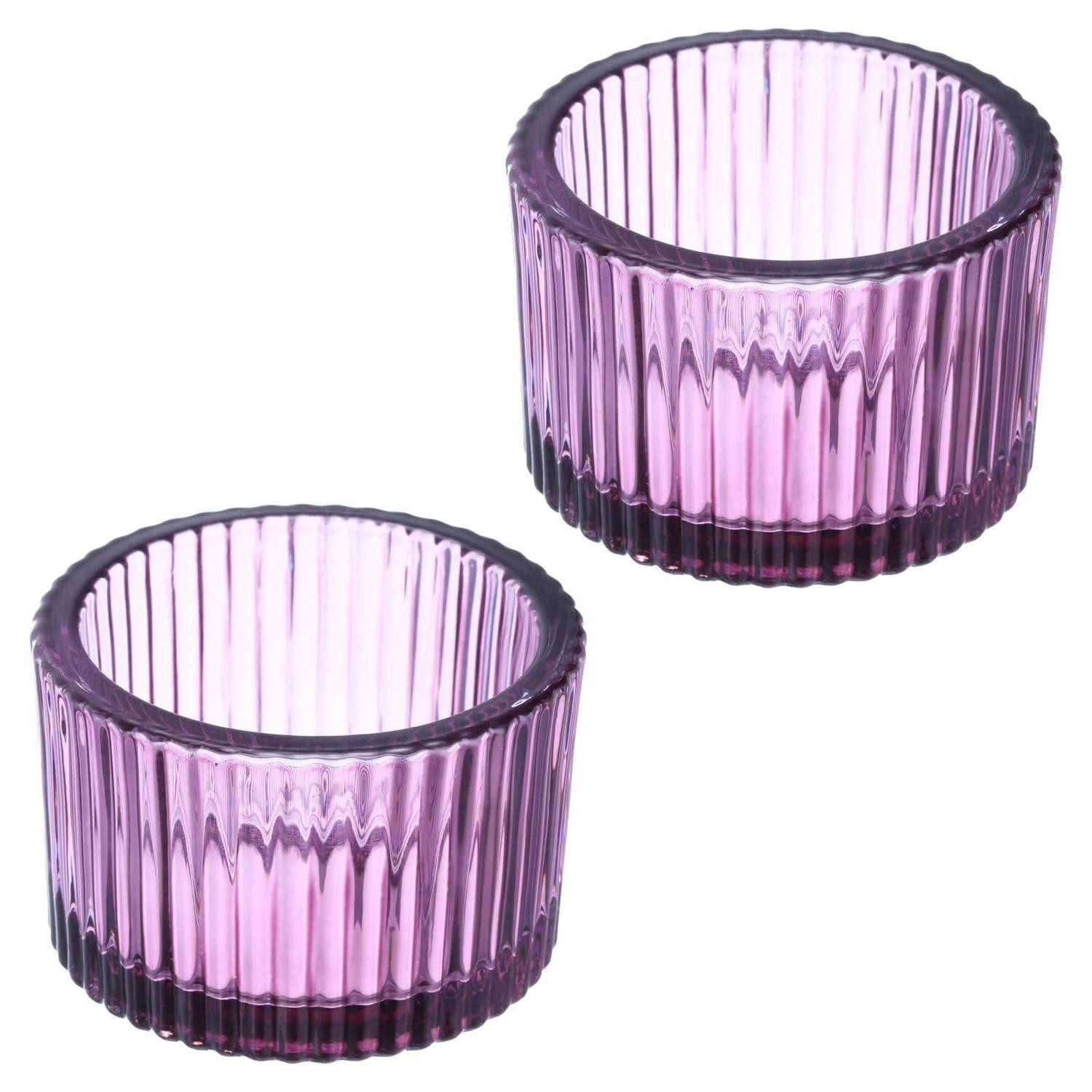 LuxusKollektion Teelichthalter Teelichthalter Glas Lila 2 Stück (2 St)