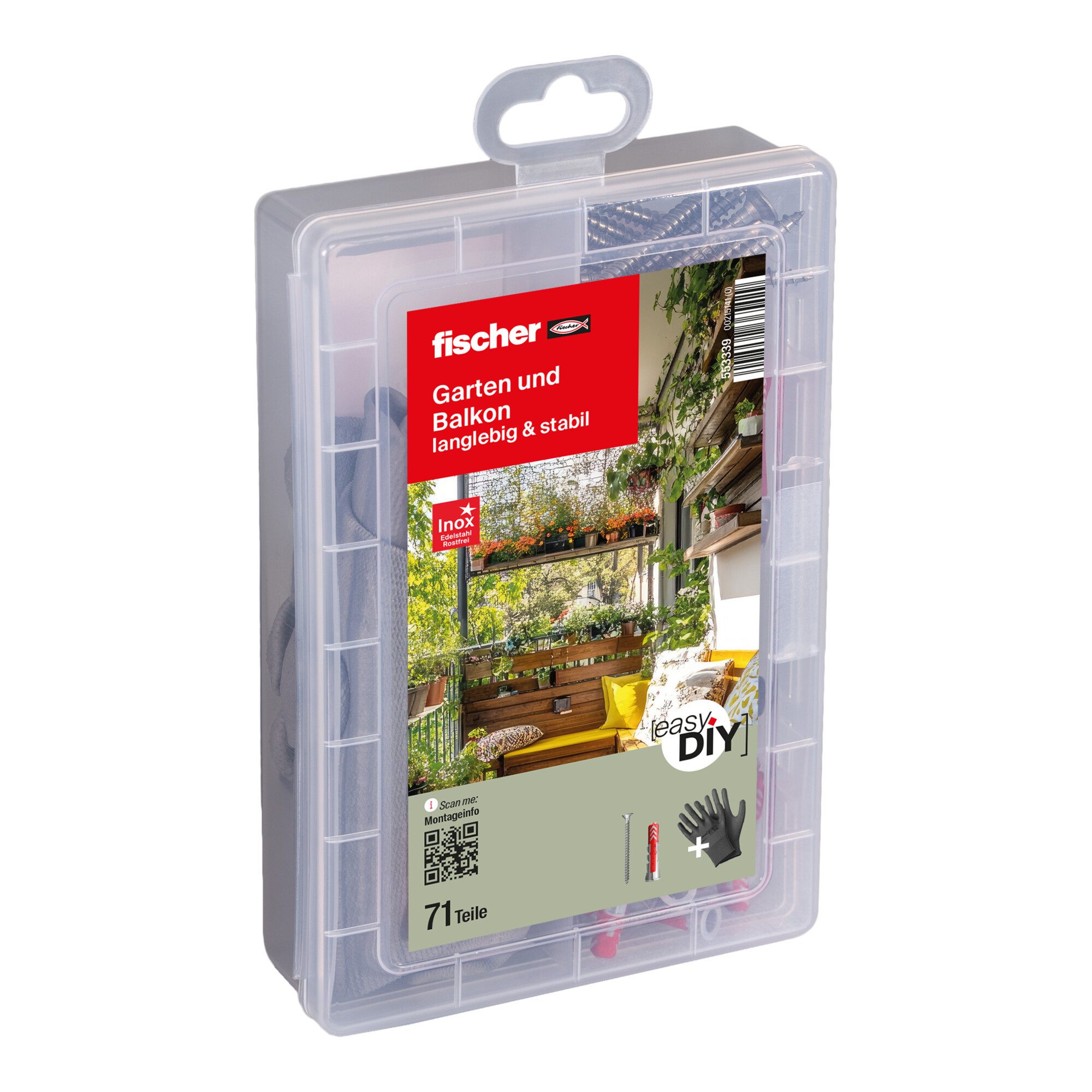 fischer Spreizdübel fischer Garten und Balkon easyDIY Box + Schraube rostfrei (71 Teile)