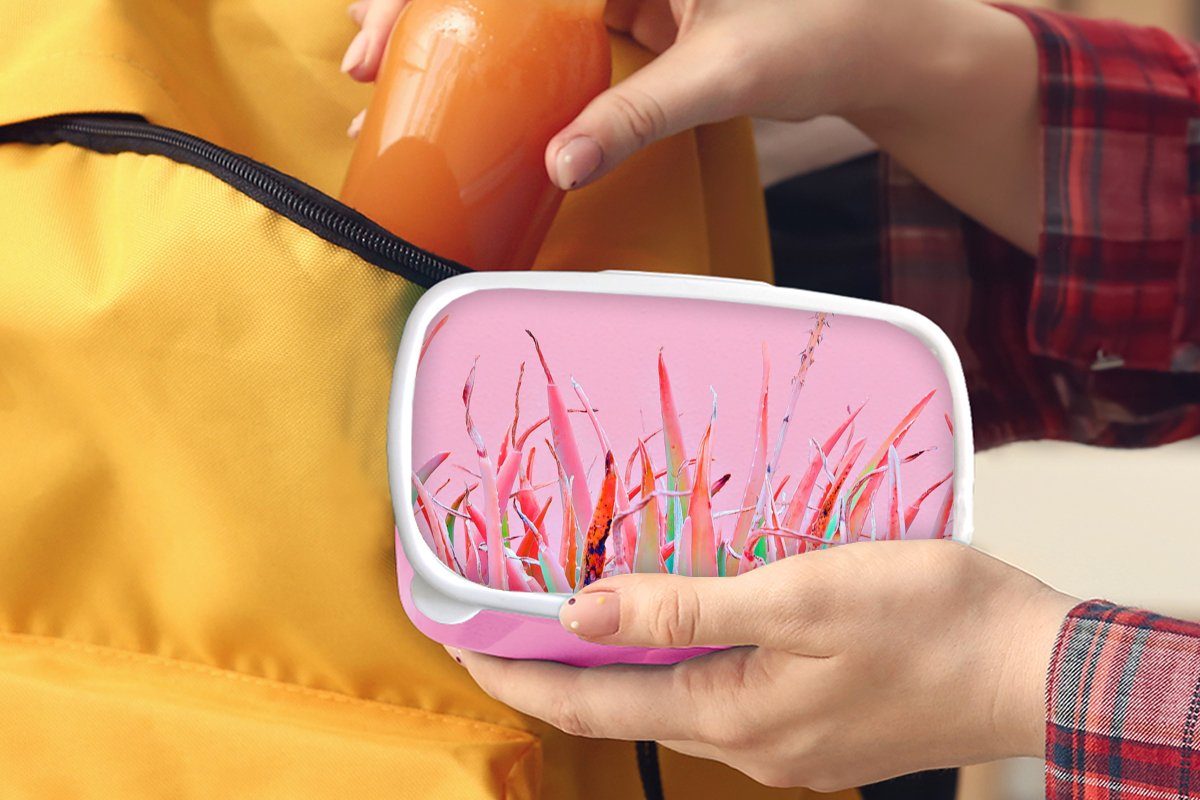 Brotdose Pastell, MuchoWow - Kinder, Snackbox, Kunststoff für (2-tlg), Erwachsene, Kunststoff, Mädchen, - Lunchbox rosa Pflanzen Brotbox Sommer