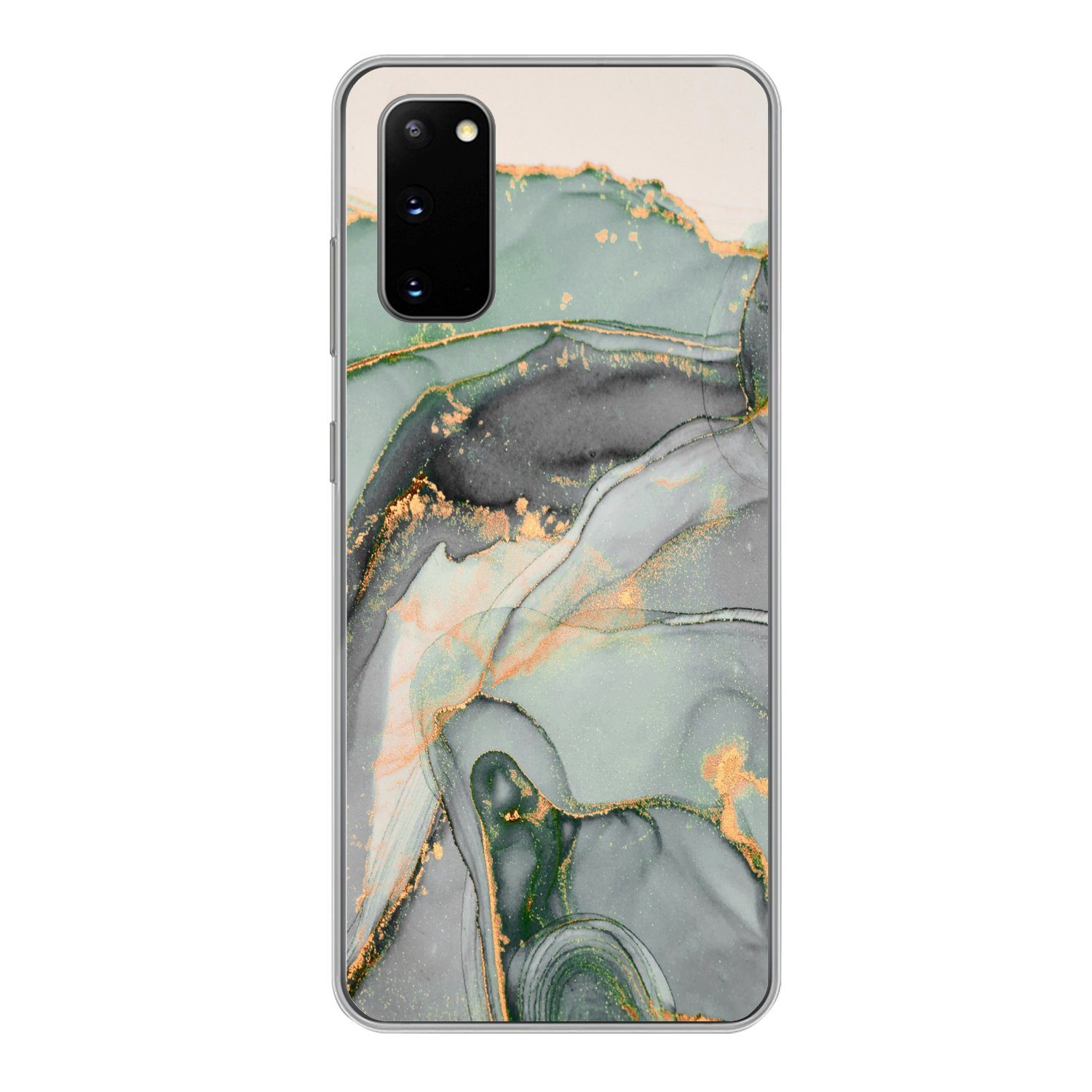 MuchoWow Handyhülle für Samsung Galaxy S20 Gold - Marmor - Grün - Luxus - Glitzer - Marmor, Phone Case, Silikon, Schutzhülle Dünn