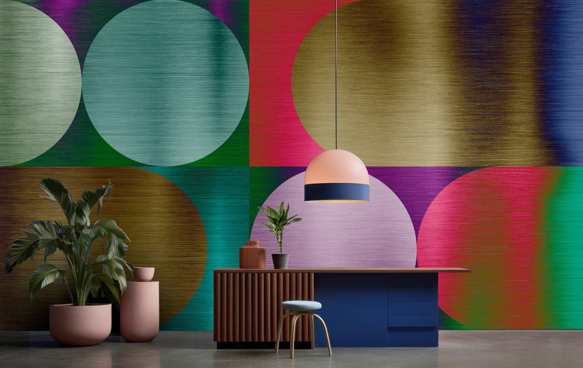 living walls Fototapete Walls by Patel 5 Fototapete Bunte 3D-Kreise, glatt, geometrisch, (5 St), Bunte 3D-Kreise auf 200 g/m² Premium-Vlies