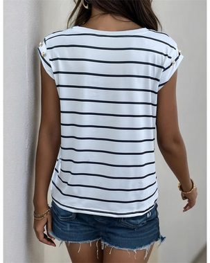 AFAZ New Trading UG Blusentop Weißes, schwarz gestreiftes, modisches, ärmelloses Damen-T-Shirt Cool und lässig: ein Must-have für den Sommer!