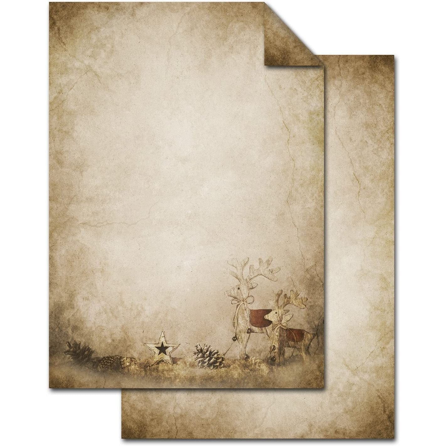 Logbuch-Verlag Klappkarte 100 Blatt Weihnachts-Briefpapier beige RENTIER HIRSCH VINTAGE