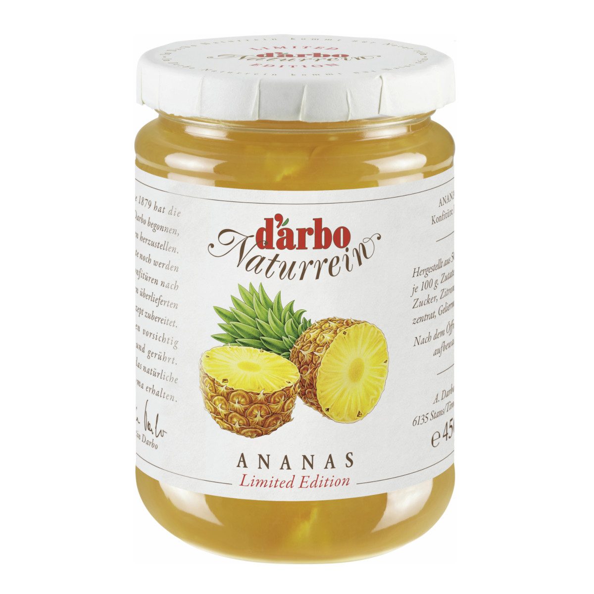 darbo Fruchtaufstrich, Darbo Naturrein Ananas fruchtige Konfitüre Limited Edition 450g