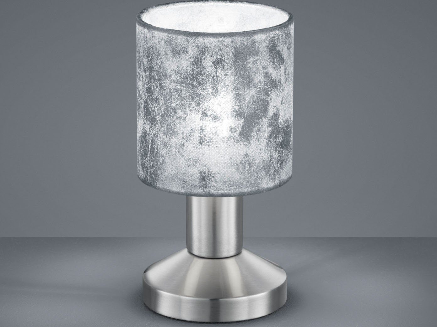 LED Standleuchte Tischlampe Wohnzimmer Beistellbeleuchtung Stoff silber H 27 cm 